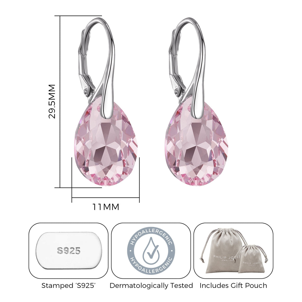 Sterling Silver Light Pink Drop Earrings Created with Zircondia® Crystals