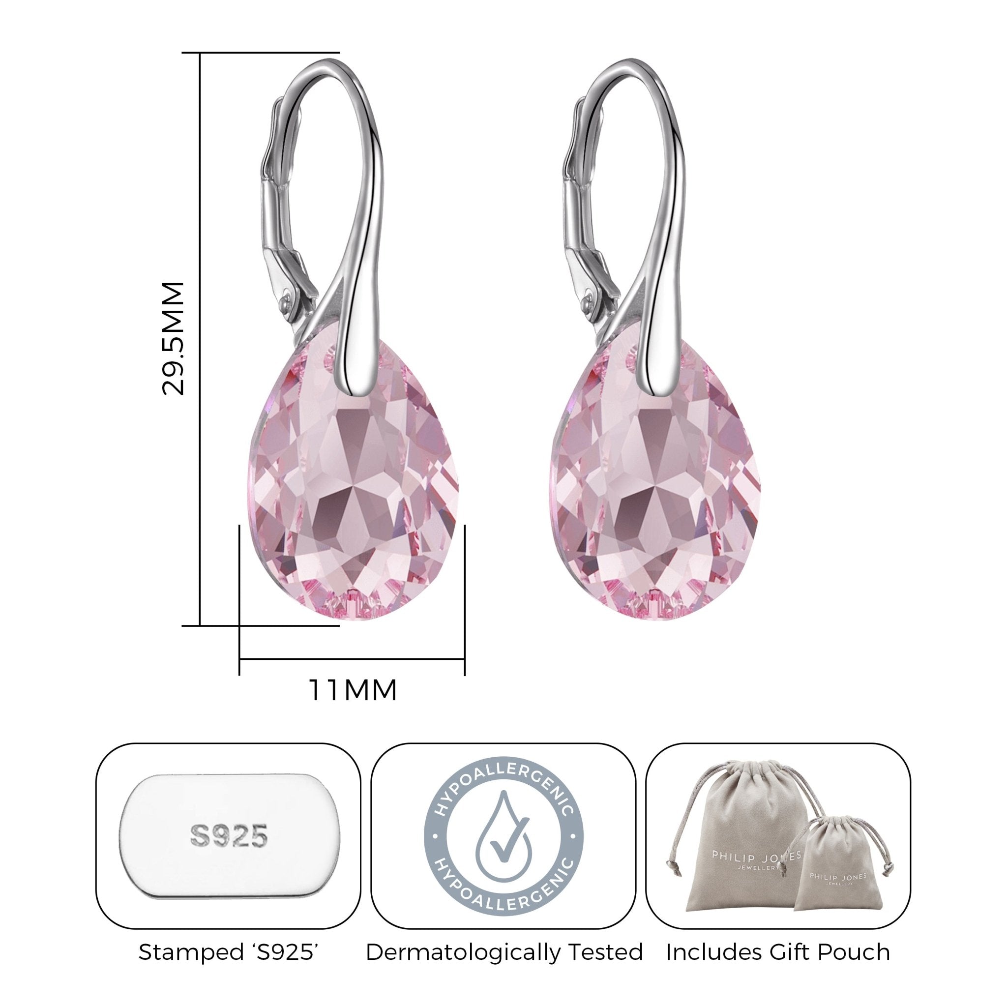 Sterling Silver Light Pink Drop Earrings Created with Zircondia® Crystals