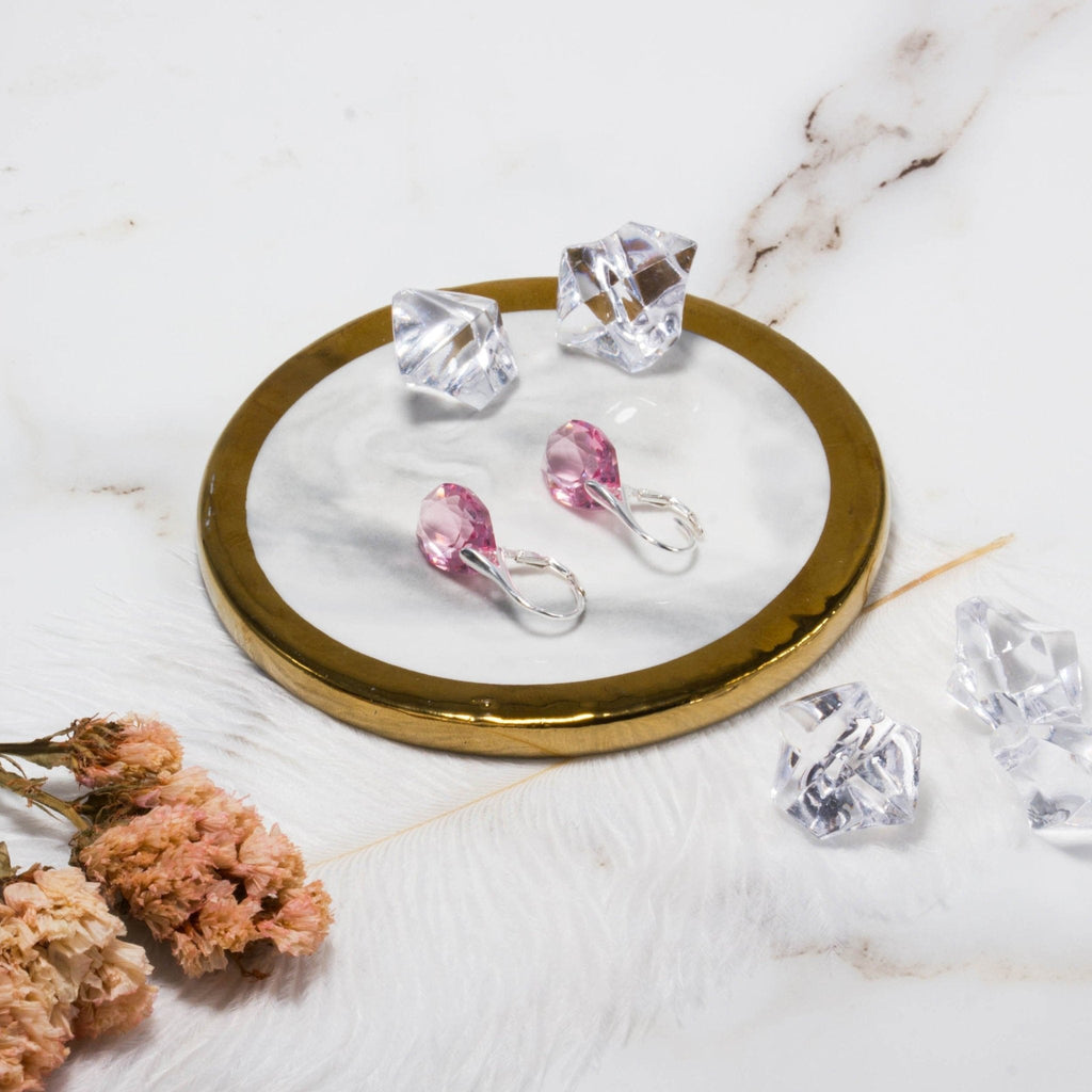 Sterling Silver Light Pink Drop Earrings Created with Zircondia® Crystals