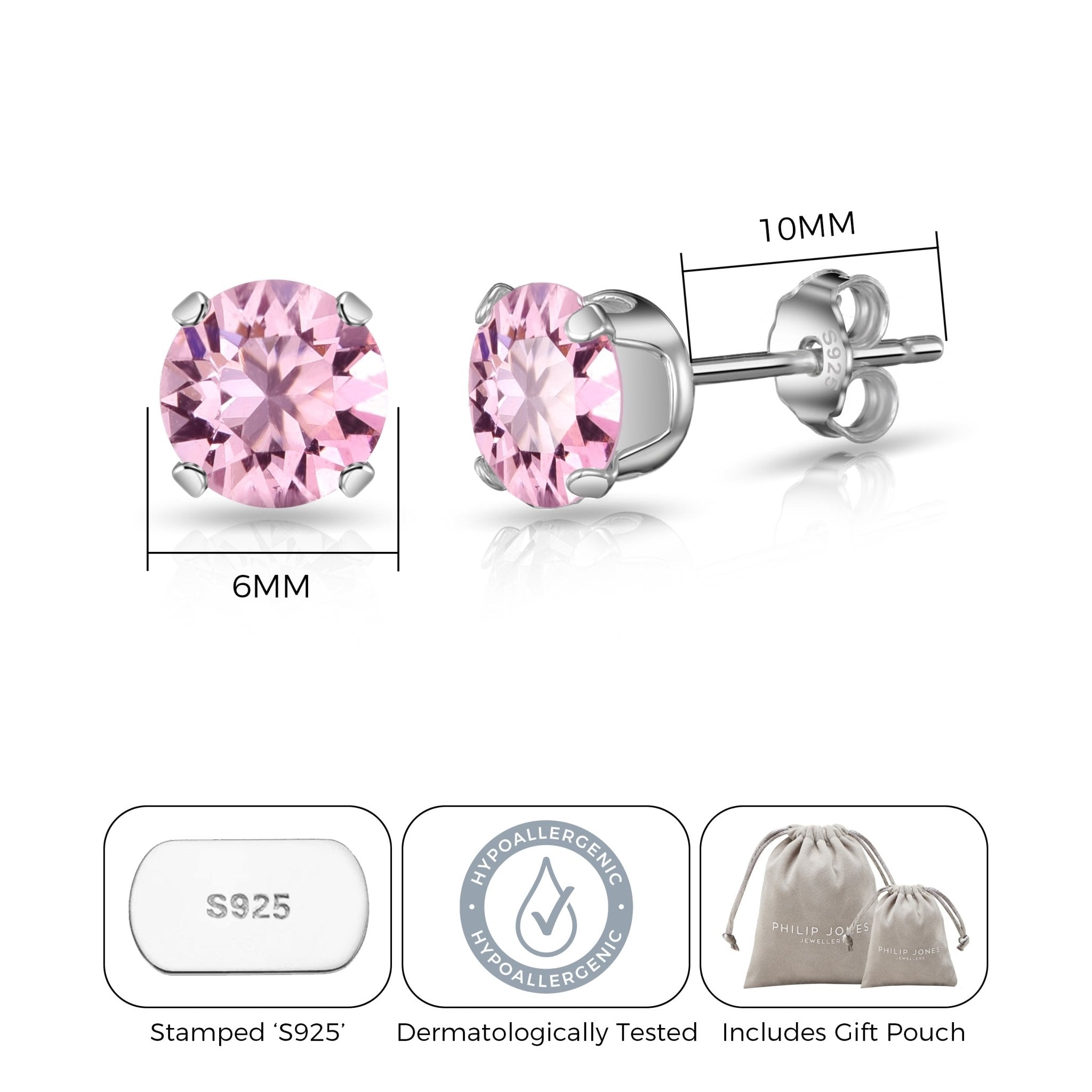 Sterling Silver Light Pink Earrings Created with Zircondia® Crystals