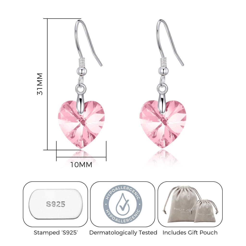 Sterling Silver Light Pink Heart Earrings Created with Zircondia® Crystals