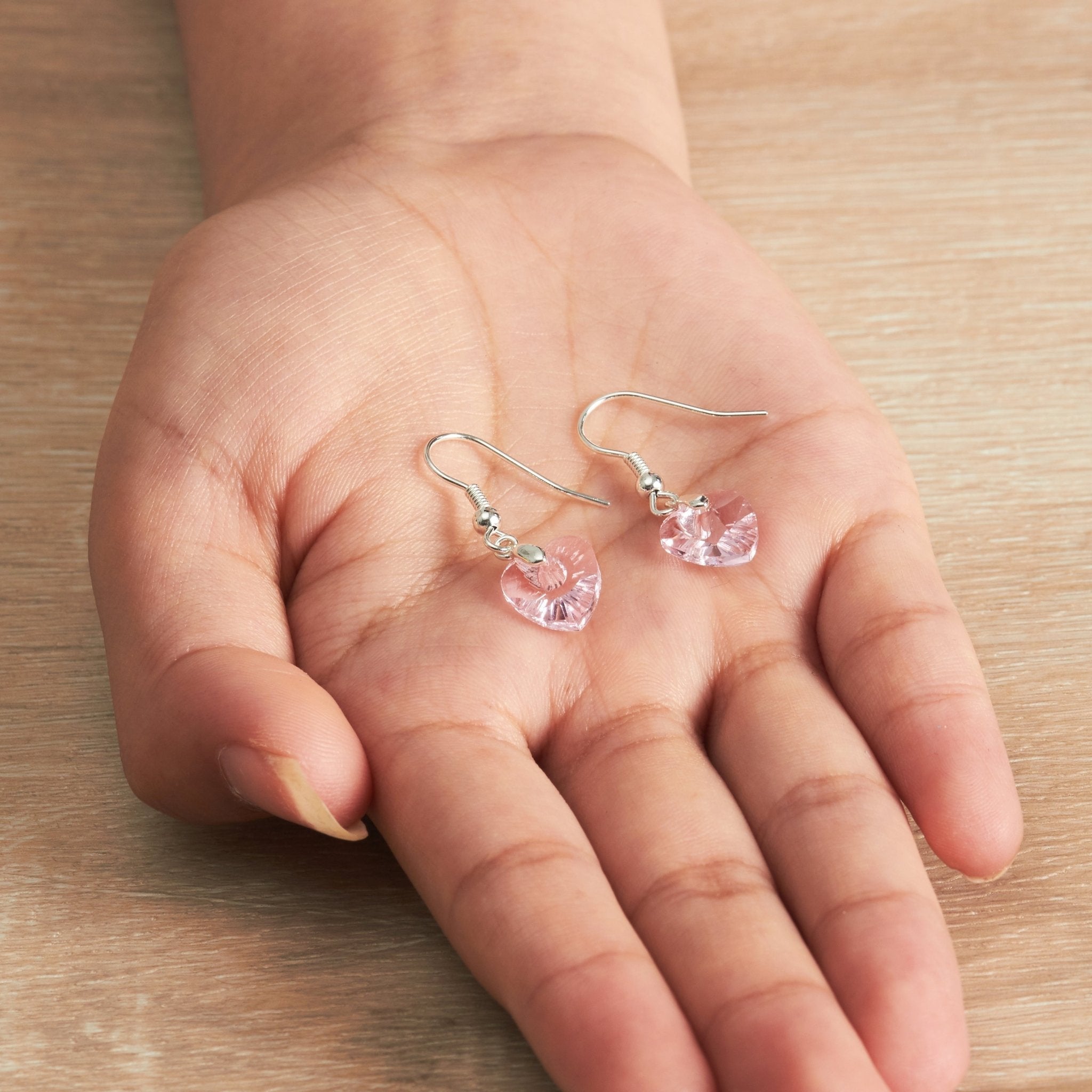 Sterling Silver Light Pink Heart Earrings Created with Zircondia® Crystals