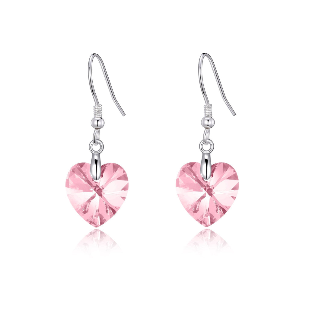 Sterling Silver Light Pink Heart Earrings Created with Zircondia® Crystals