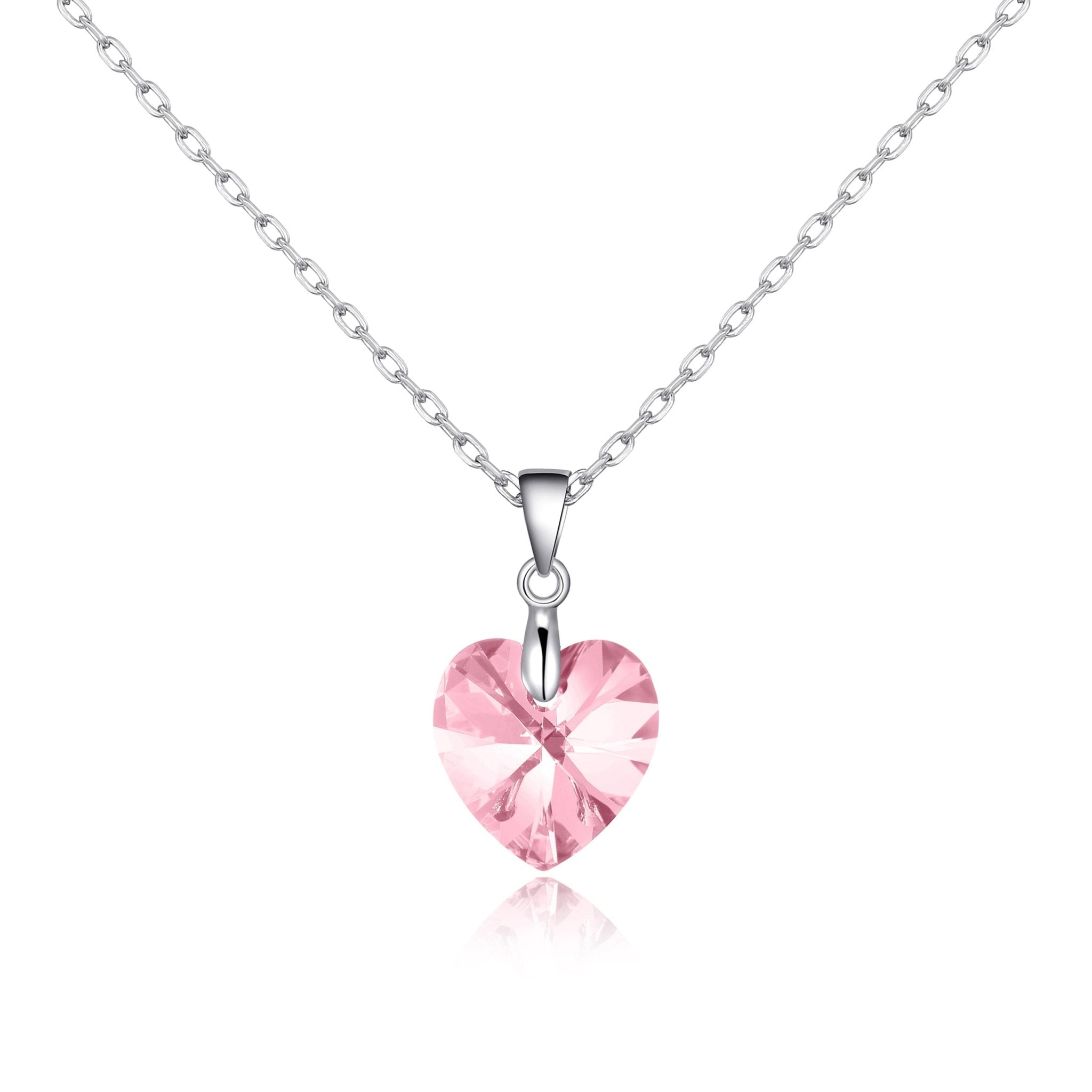 Sterling Silver Light Pink Heart Necklace Created with Zircondia® Crystals