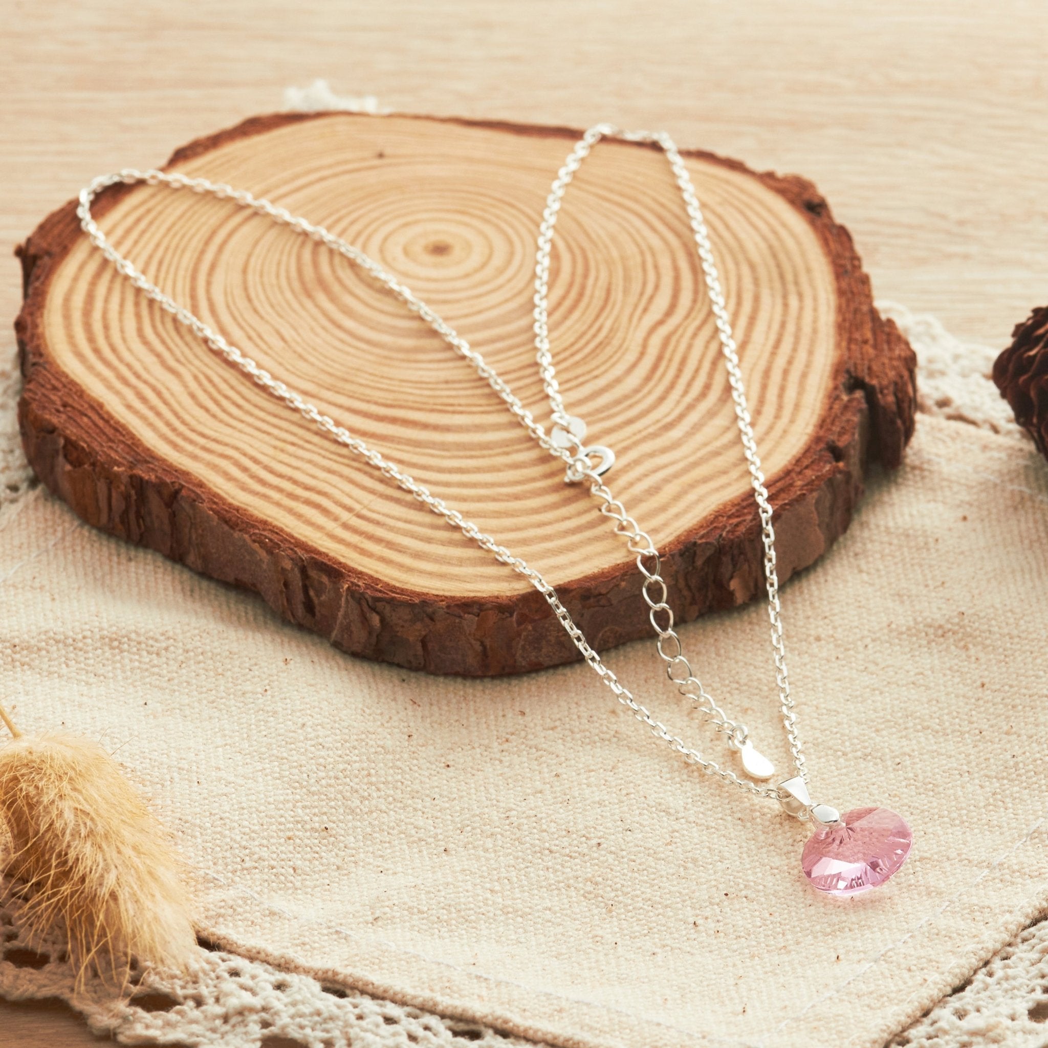 Sterling Silver Light Pink Heart Necklace Created with Zircondia® Crystals