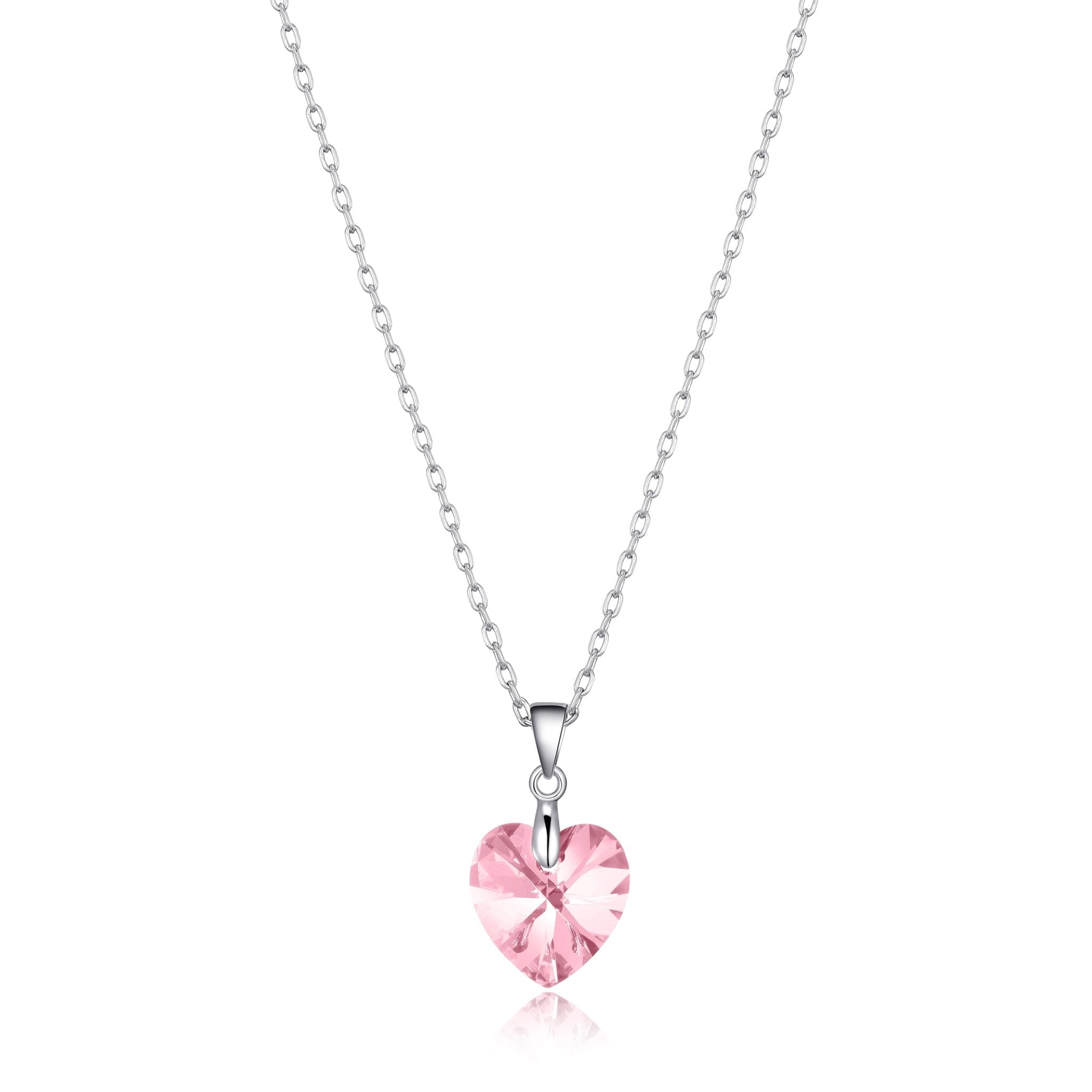 Sterling Silver Light Pink Heart Necklace Created with Zircondia® Crystals