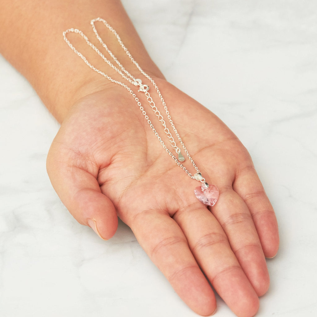 Sterling Silver Light Pink Heart Necklace Created with Zircondia® Crystals