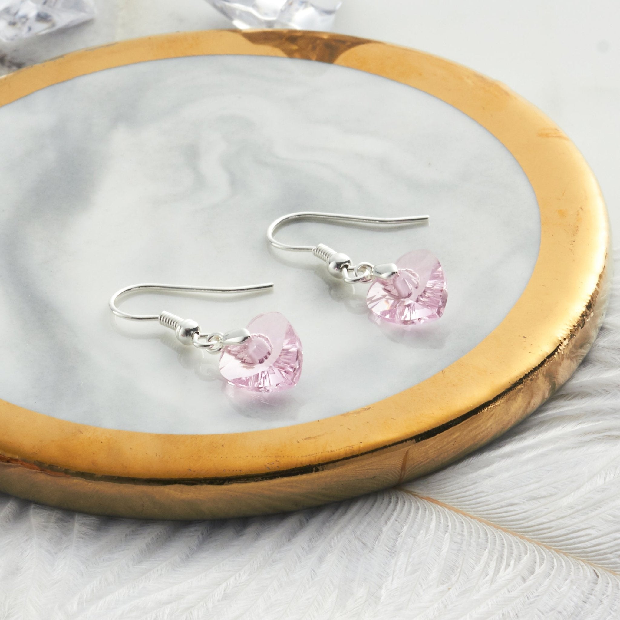 Sterling Silver Light Pink Heart Set Created with Zircondia® Crystals