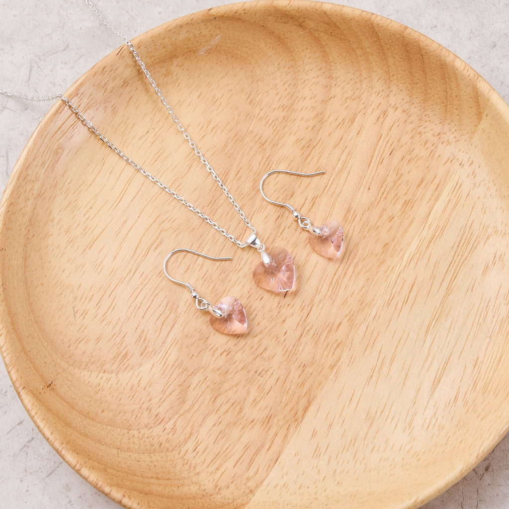 Sterling Silver Light Pink Heart Set Created with Zircondia® Crystals