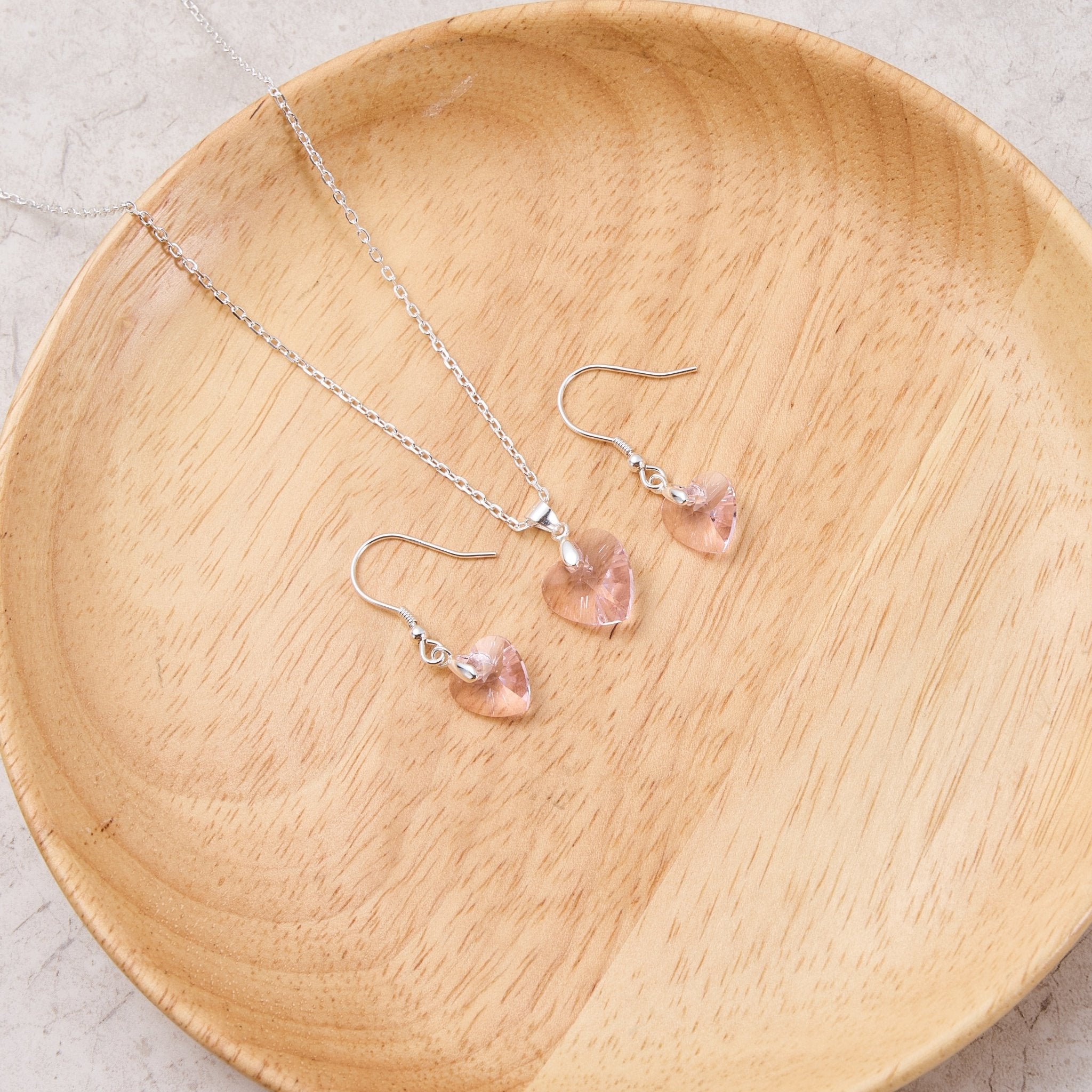 Sterling Silver Light Pink Heart Set Created with Zircondia® Crystals