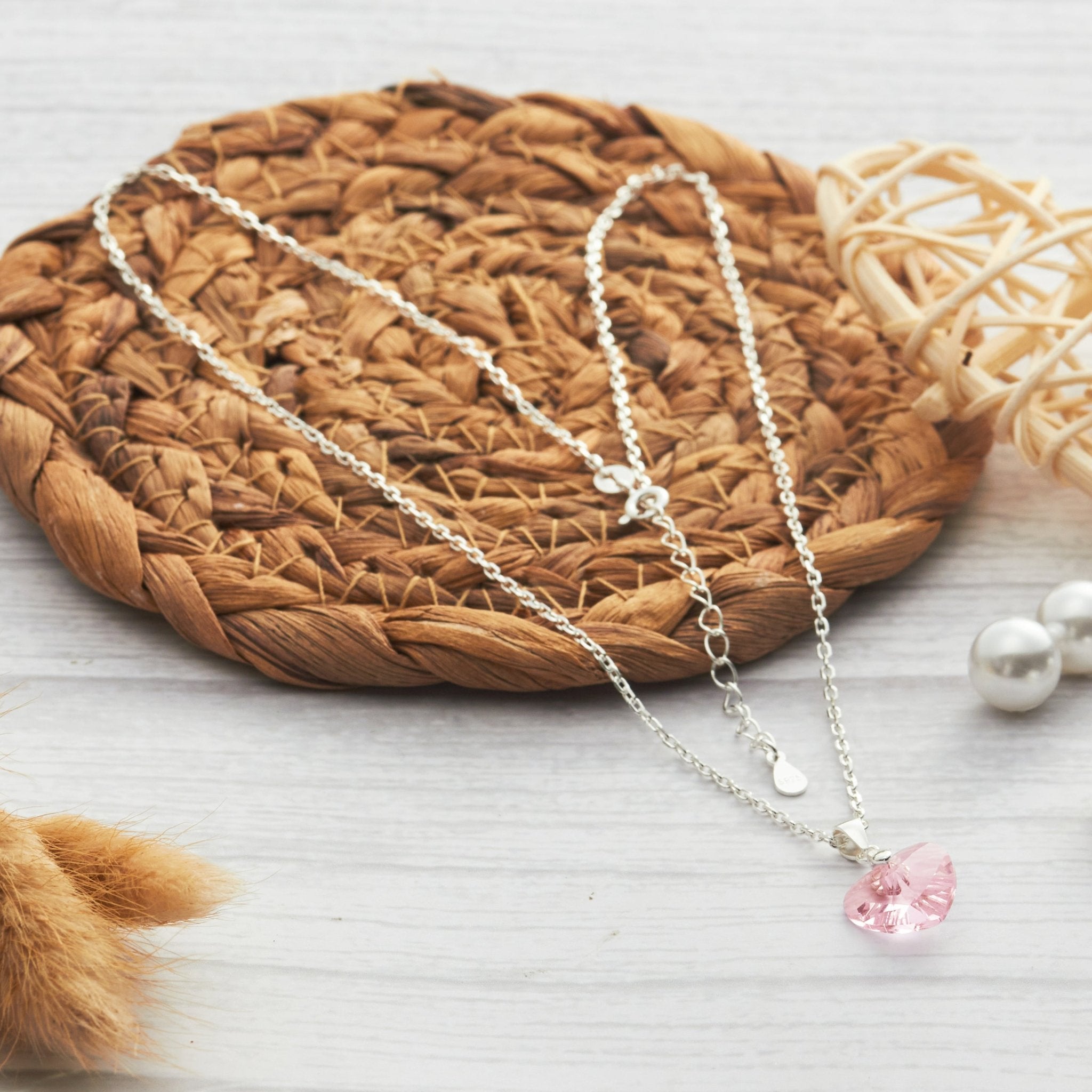 Sterling Silver Light Pink Heart Set Created with Zircondia® Crystals