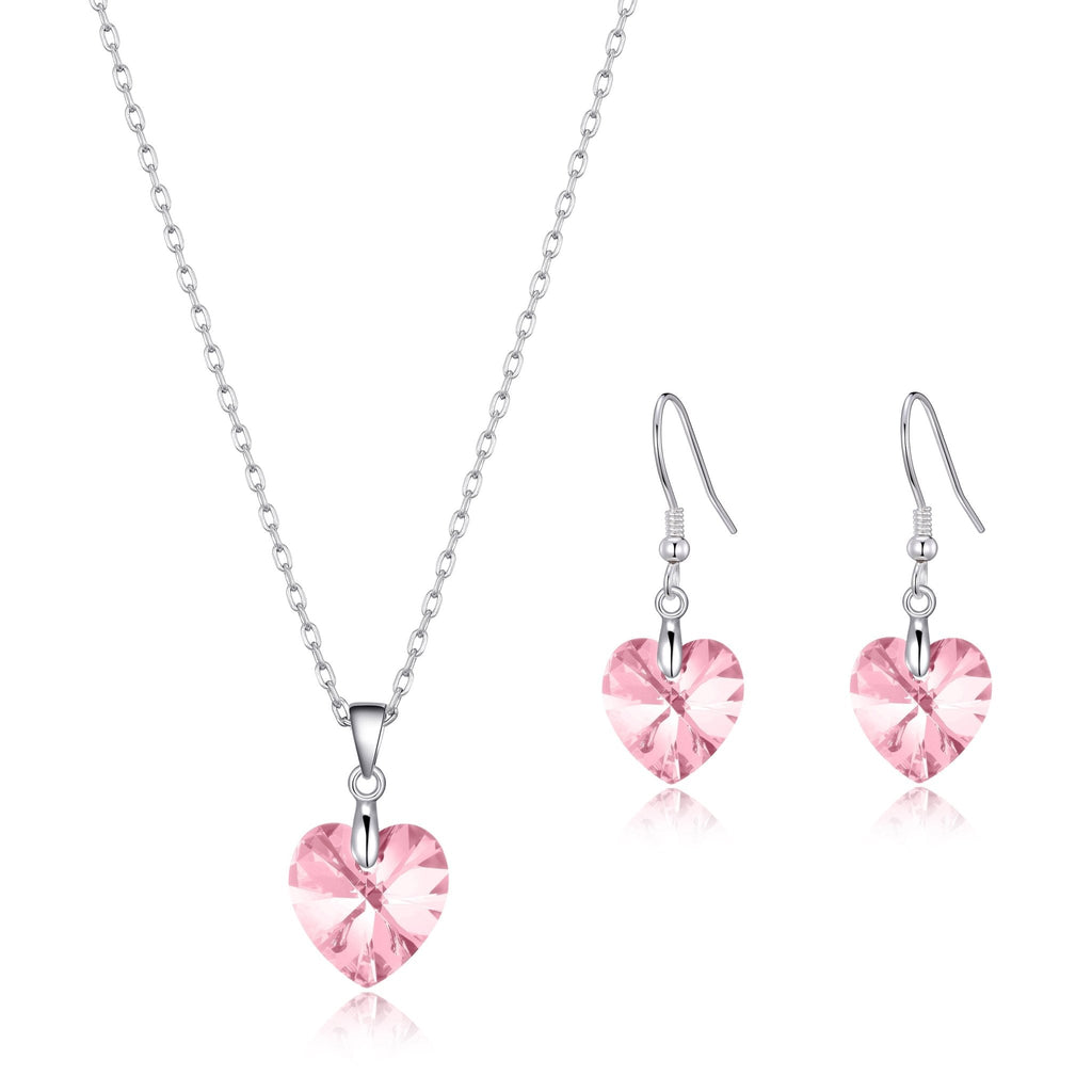 Sterling Silver Light Pink Heart Set Created with Zircondia® Crystals