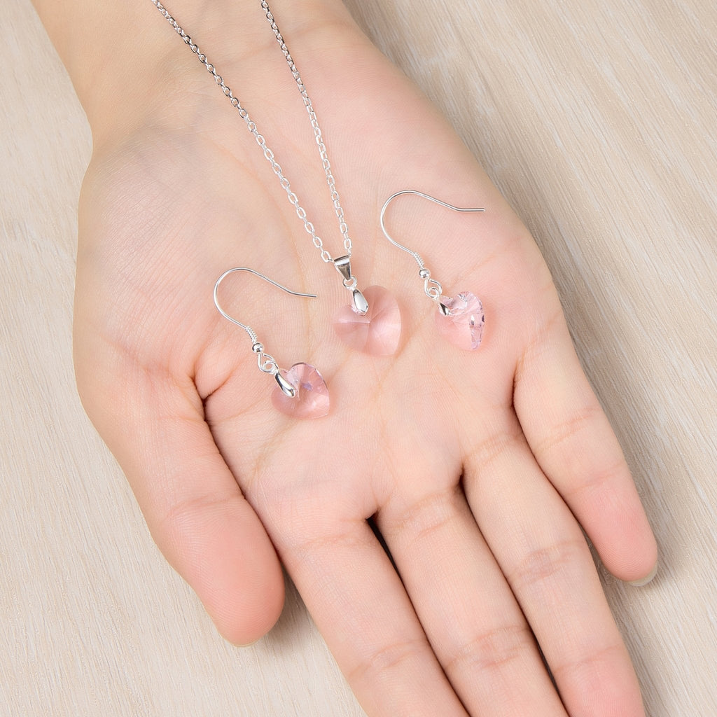Sterling Silver Light Pink Heart Set Created with Zircondia® Crystals