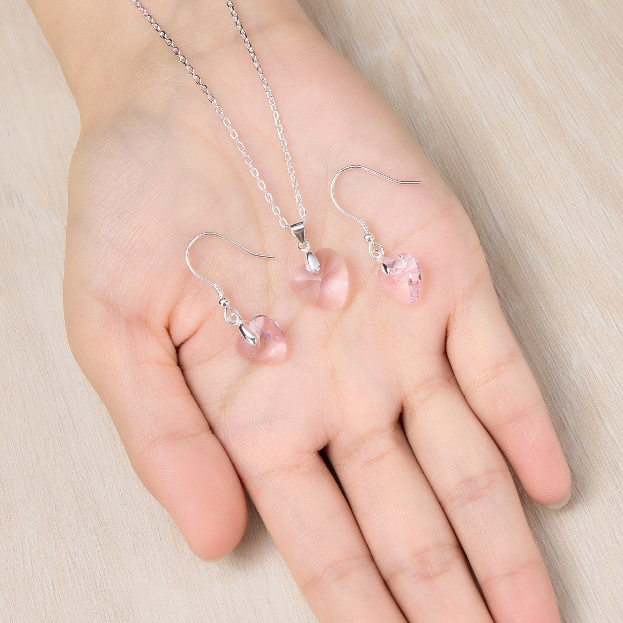Sterling Silver Light Pink Heart Set Created with Zircondia® Crystals