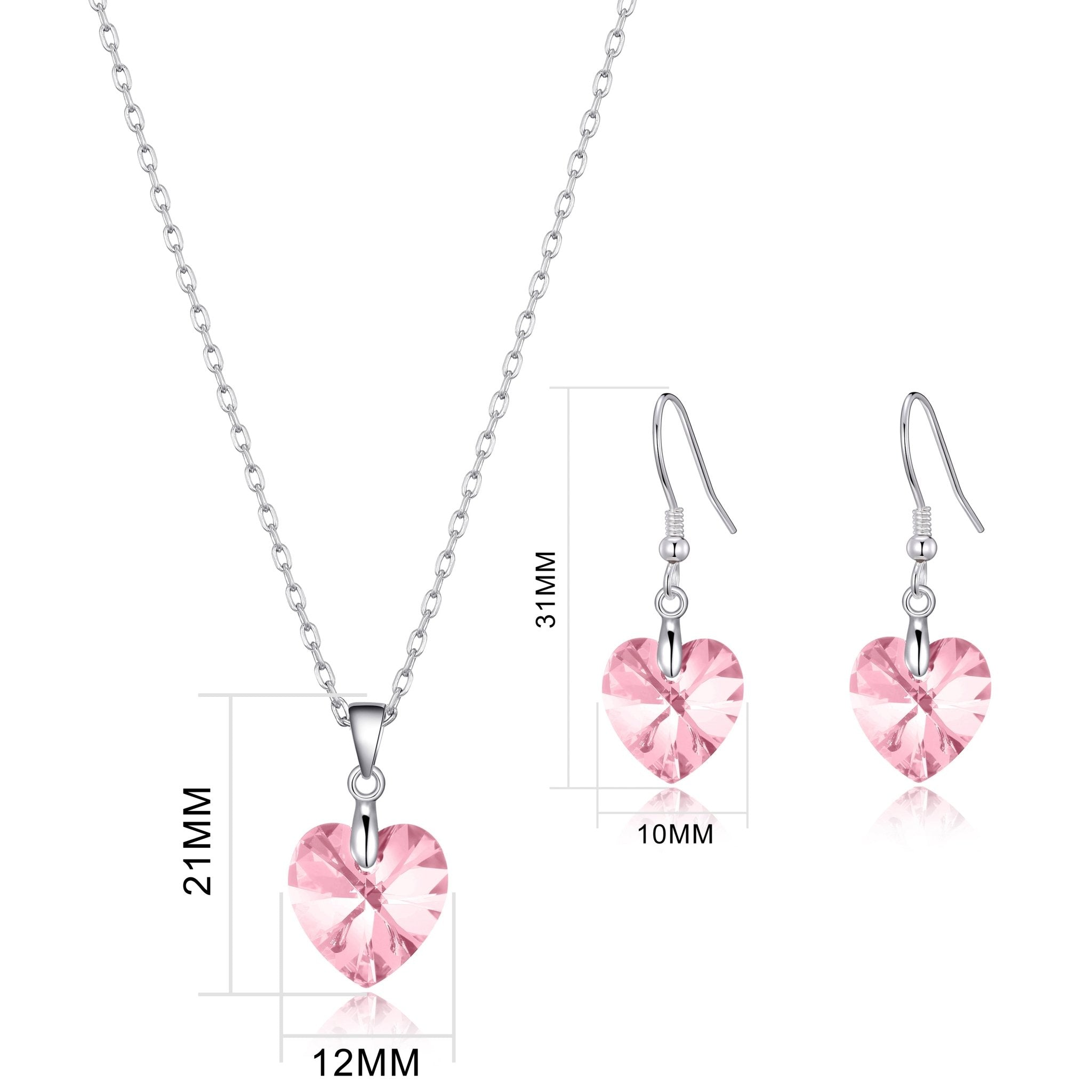 Sterling Silver Light Pink Heart Set Created with Zircondia® Crystals