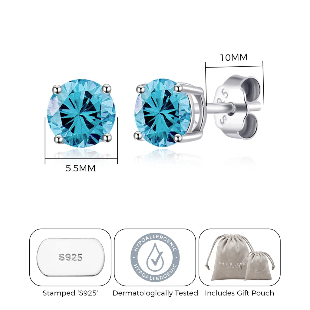 Sterling Silver March (Aquamarine) Birthstone Earrings Created with Zircondia® Crystals