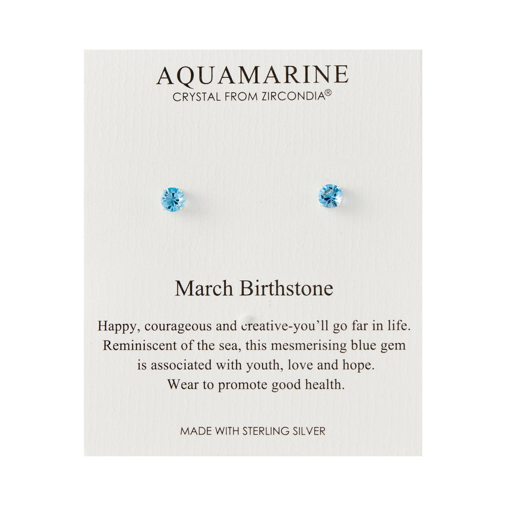 Sterling Silver March (Aquamarine) Birthstone Earrings Created with Zircondia® Crystals