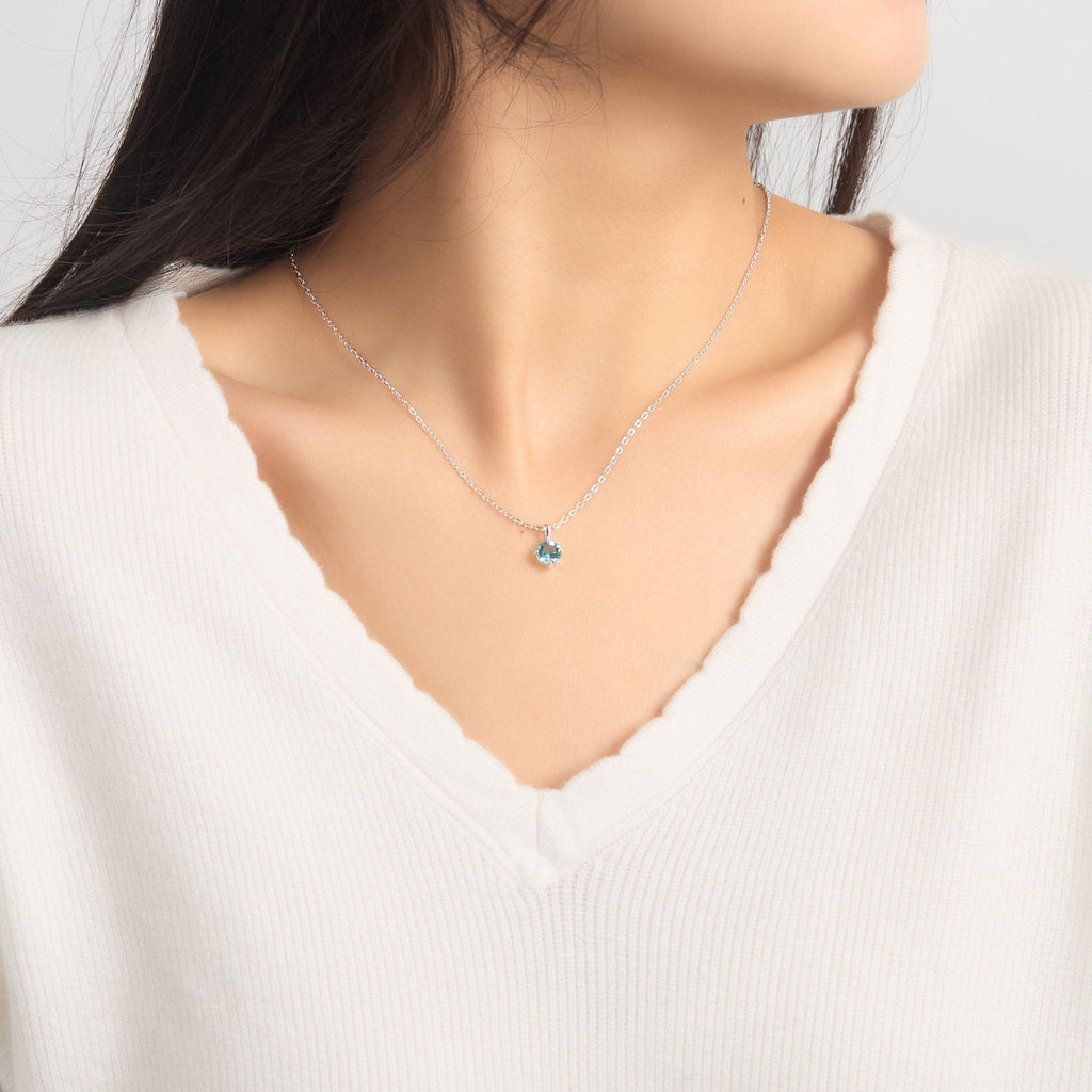 Sterling Silver March (Aquamarine) Birthstone Necklace Created with Zircondia® Crystals