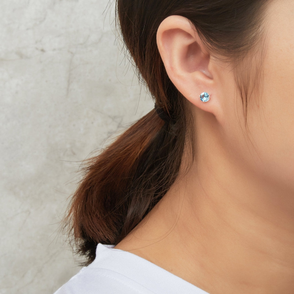 Sterling Silver March (Aquamarine) Birthstone Necklace & Earrings Set Created with Zircondia® Crystals