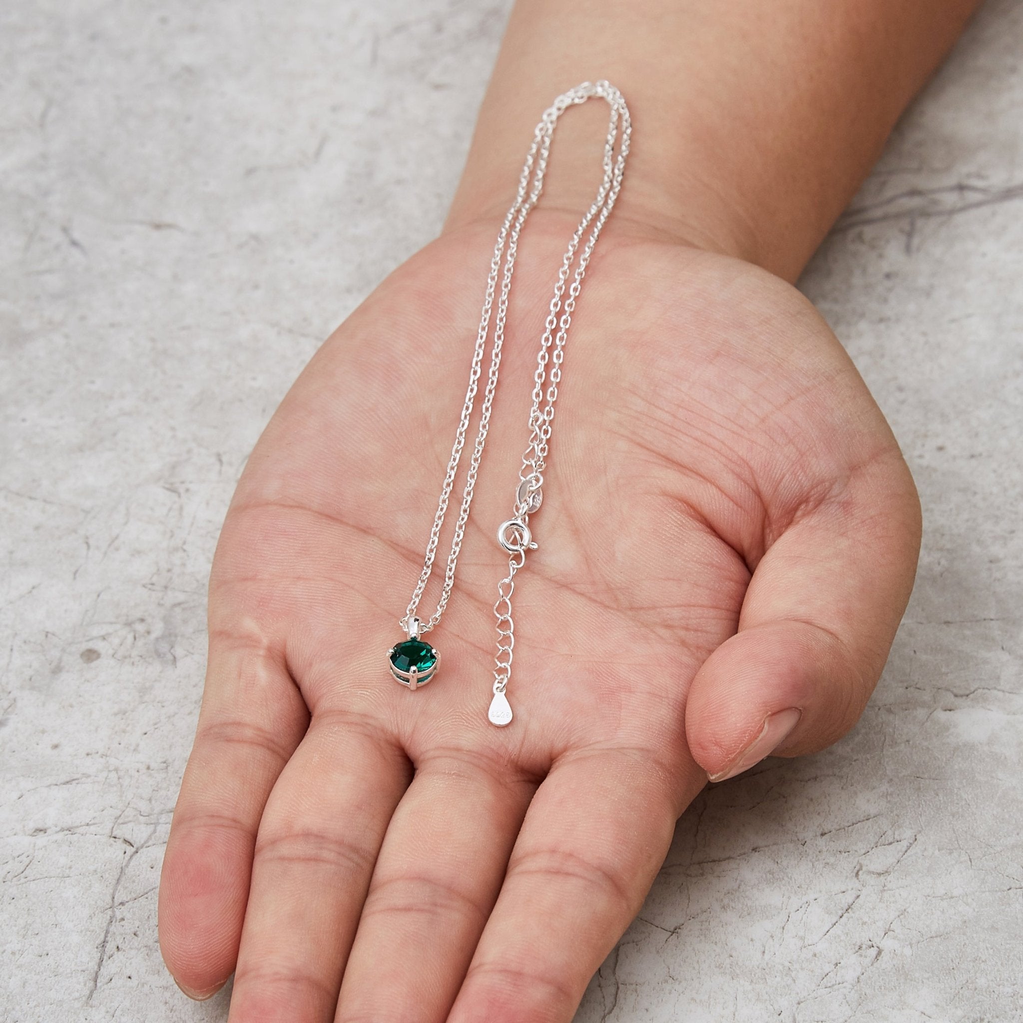 Sterling Silver May (Emerald) Birthstone Necklace Created with Zircondia® Crystals