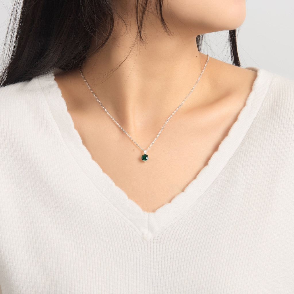 Sterling Silver May (Emerald) Birthstone Necklace Created with Zircondia® Crystals