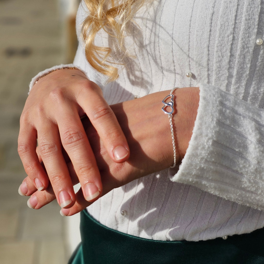 Sterling Silver Heart Link Bracelet