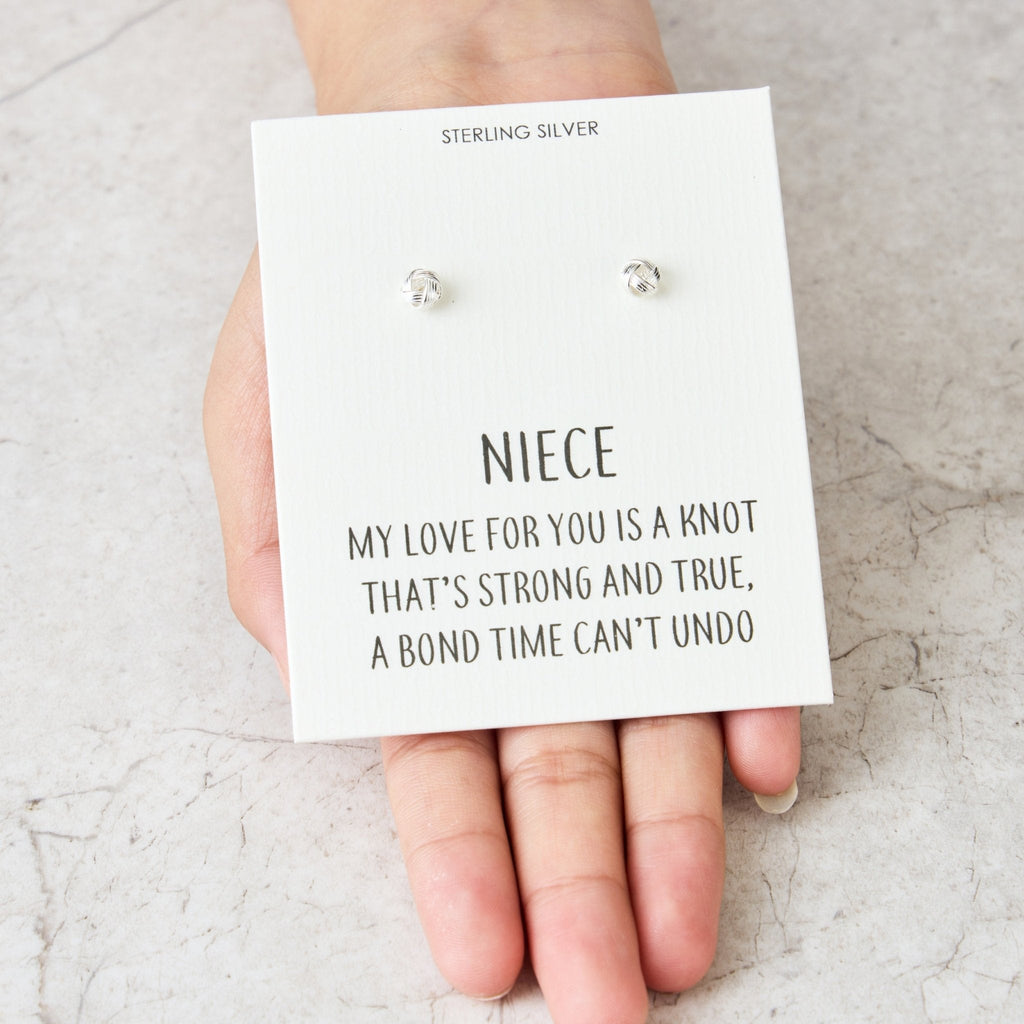 Sterling Silver Niece Quote Knot Earrings