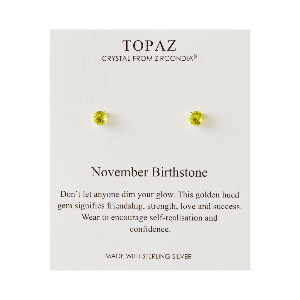 Sterling Silver November (Topaz) Birthstone Earrings Created with Zircondia® Crystals