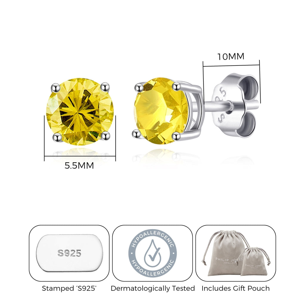 Sterling Silver November (Topaz) Birthstone Earrings Created with Zircondia® Crystals