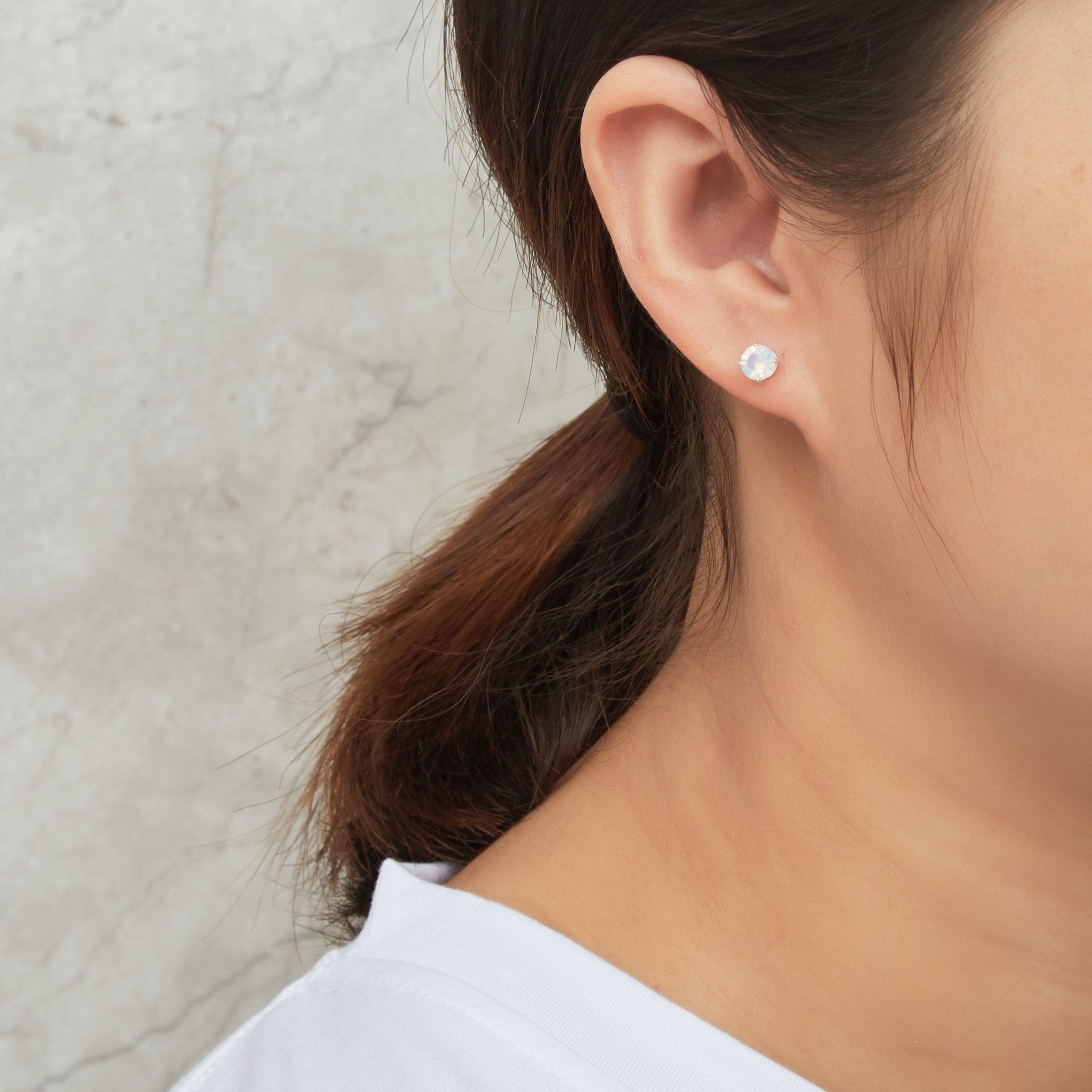 Sterling Silver October (Opal) Birthstone Earrings Created with Zircondia® Crystals