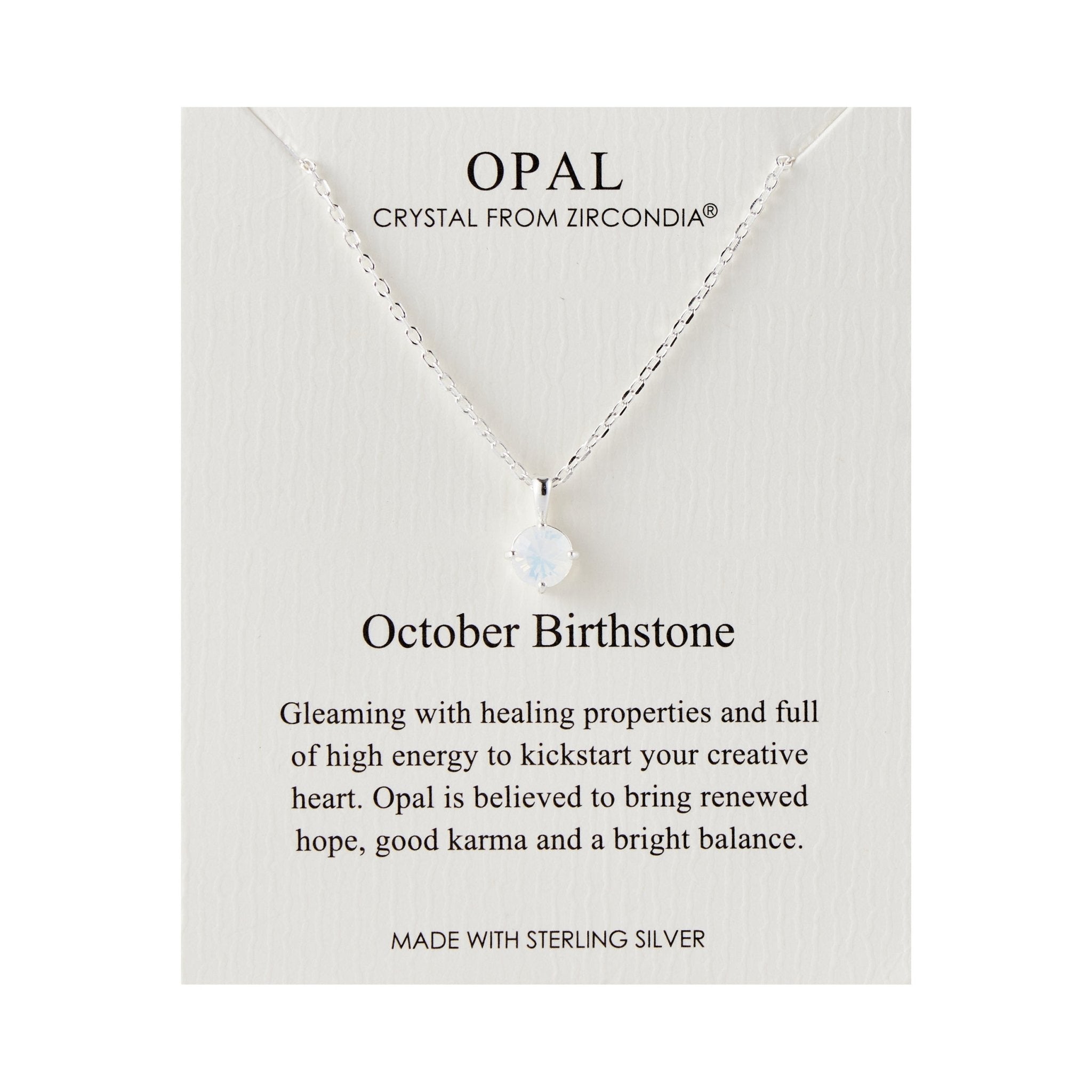 Sterling Silver October (Opal) Birthstone Necklace Created with Zircondia® Crystals