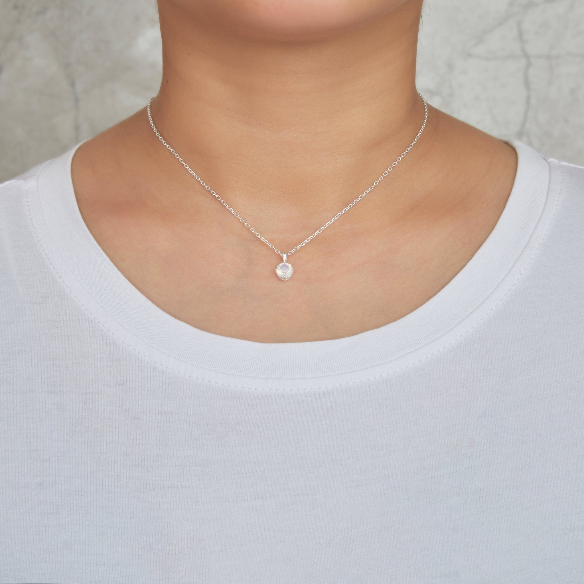 Sterling Silver October (Opal) Birthstone Necklace Created with Zircondia® Crystals