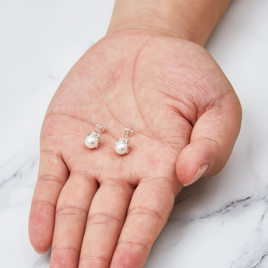 Sterling Silver Pearl Earrings Created with Gemstones from Zircondia®