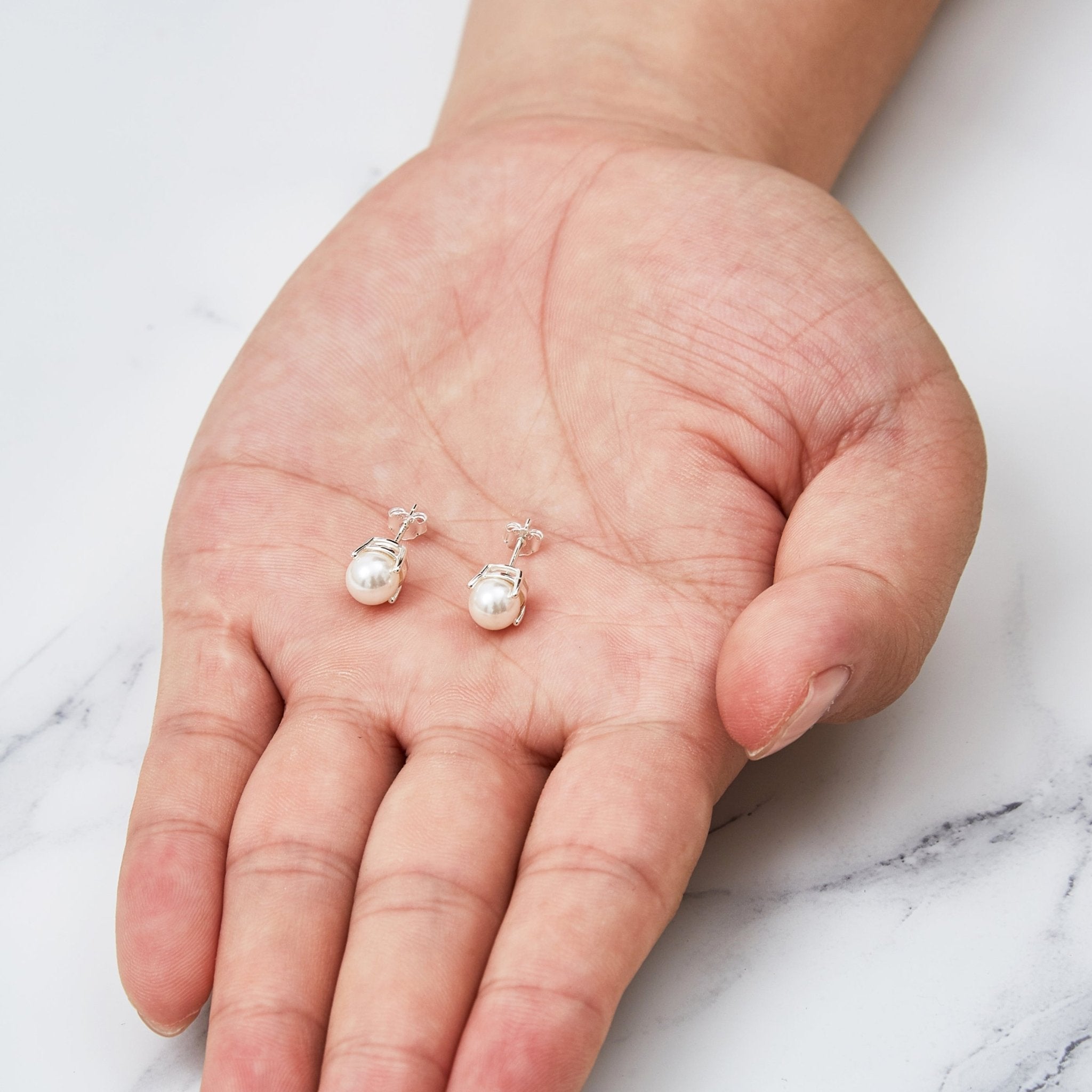Sterling Silver Pearl Earrings Created with Gemstones from Zircondia®