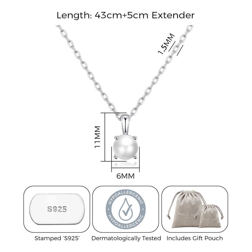 Sterling Silver Pearl Necklace Created with Gemstones from Zircondia®