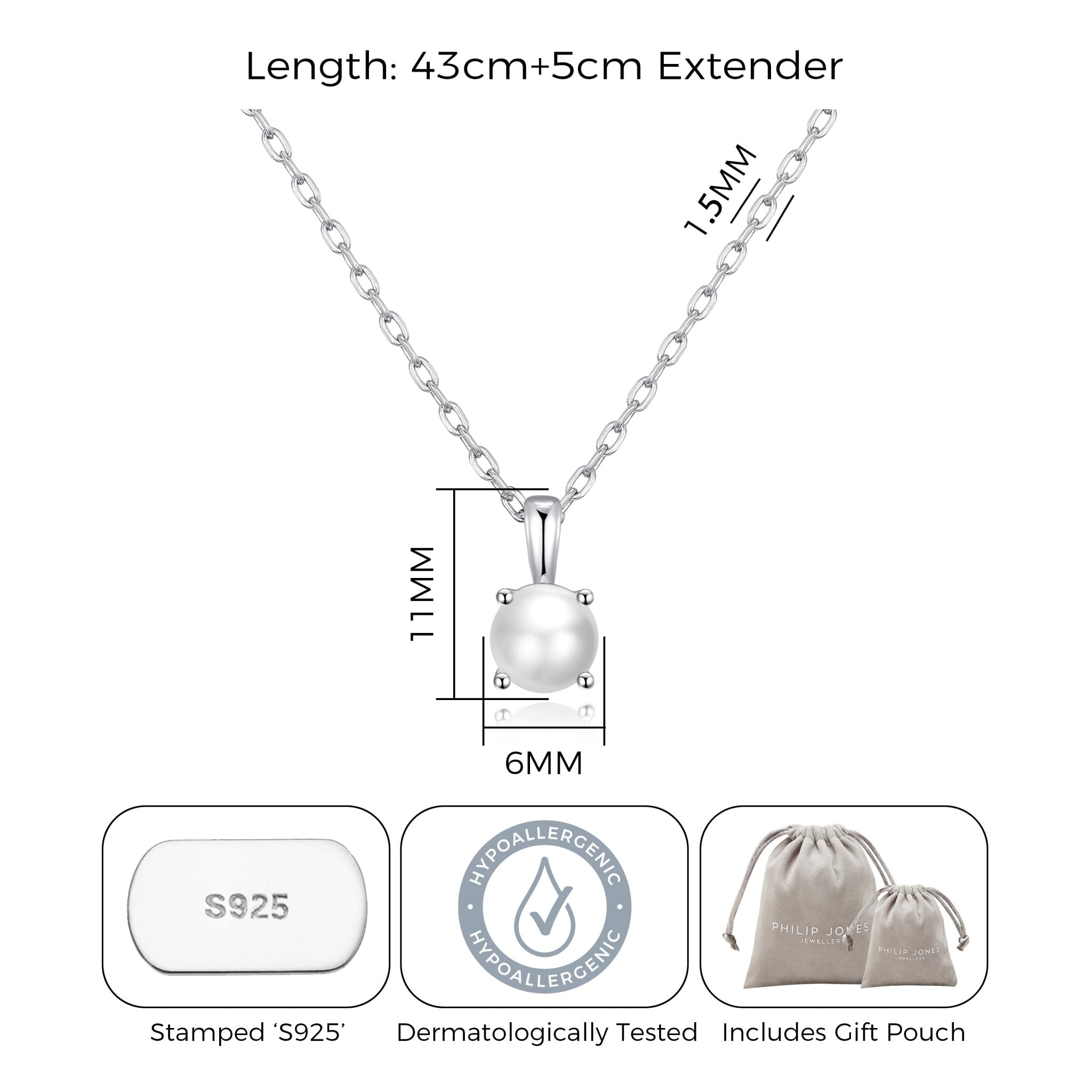 Sterling Silver Pearl Necklace Created with Gemstones from Zircondia®