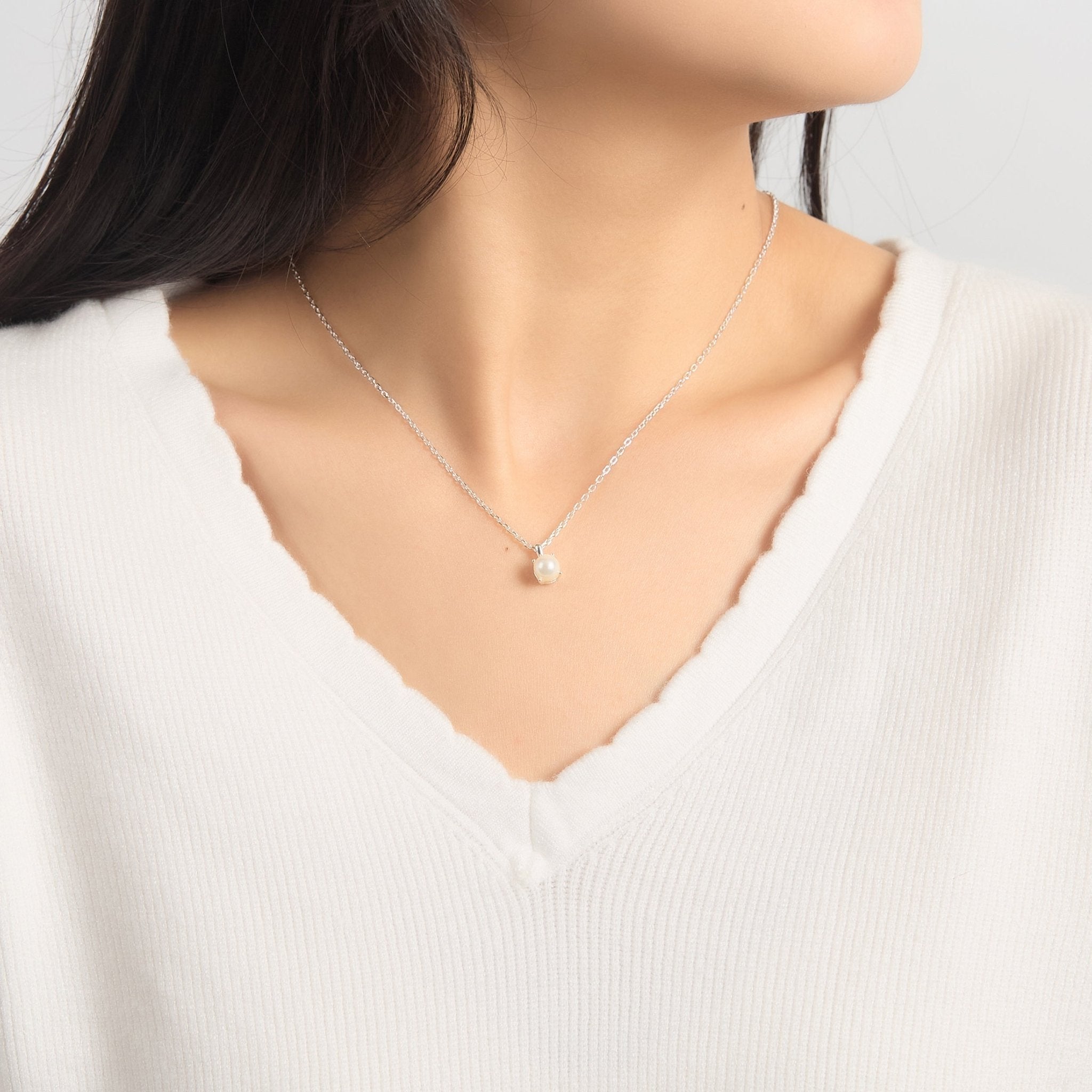 Sterling Silver Pearl Necklace Created with Gemstones from Zircondia®