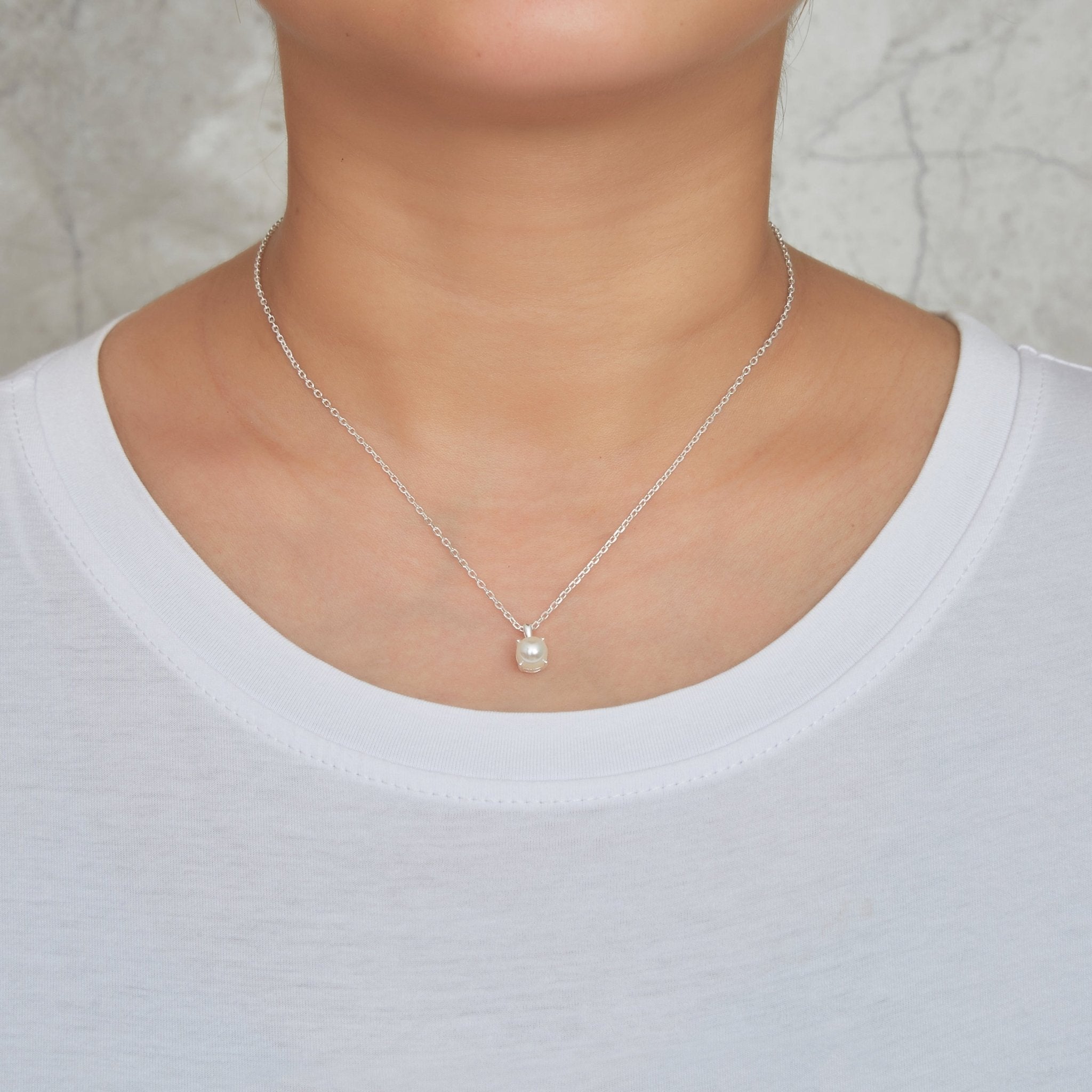 Sterling Silver Pearl Necklace Created with Gemstones from Zircondia®