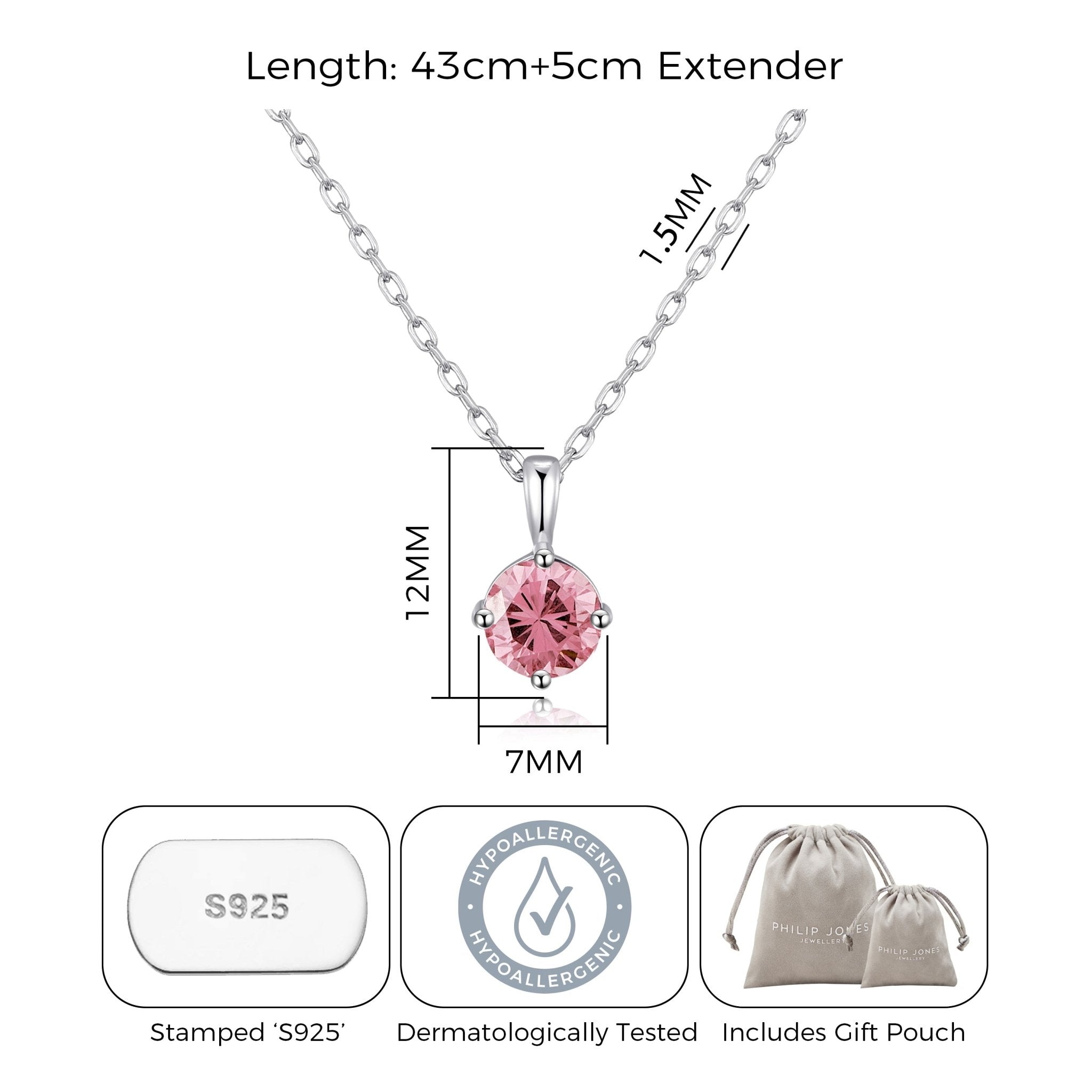 Sterling Silver Pink Necklace Created with Zircondia® Crystals