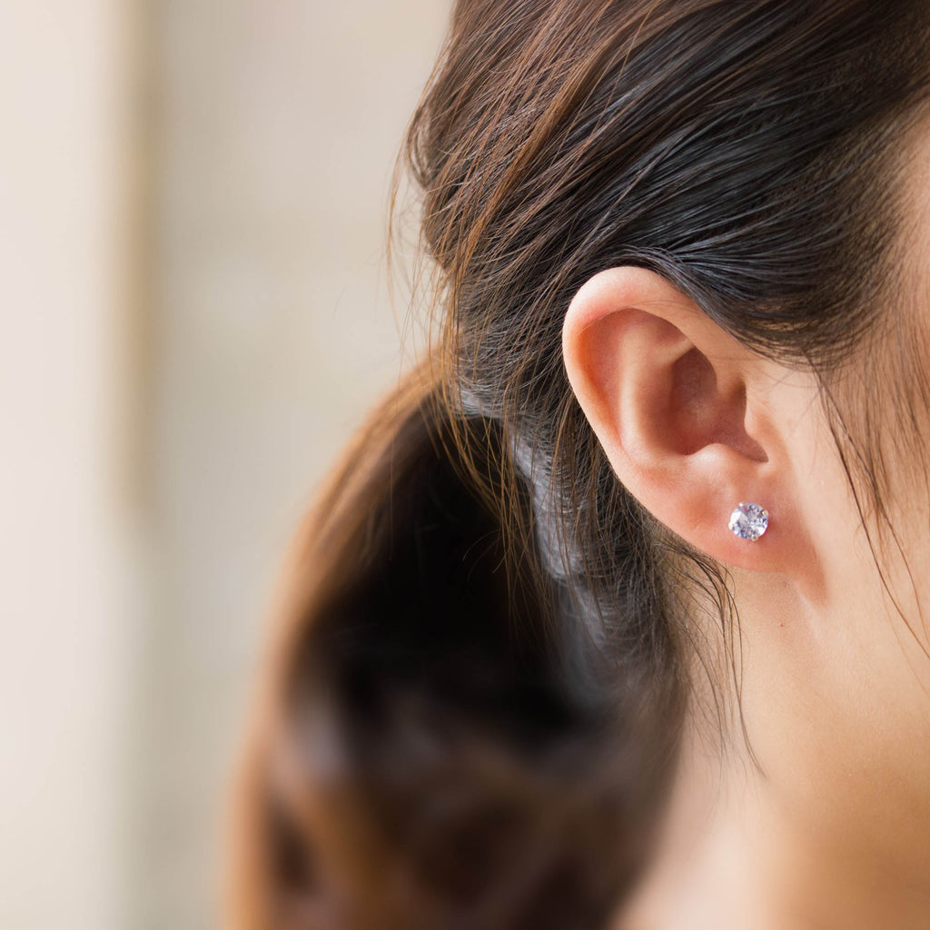 Sterling Silver Light Purple Earrings Created with Zircondia® Crystals
