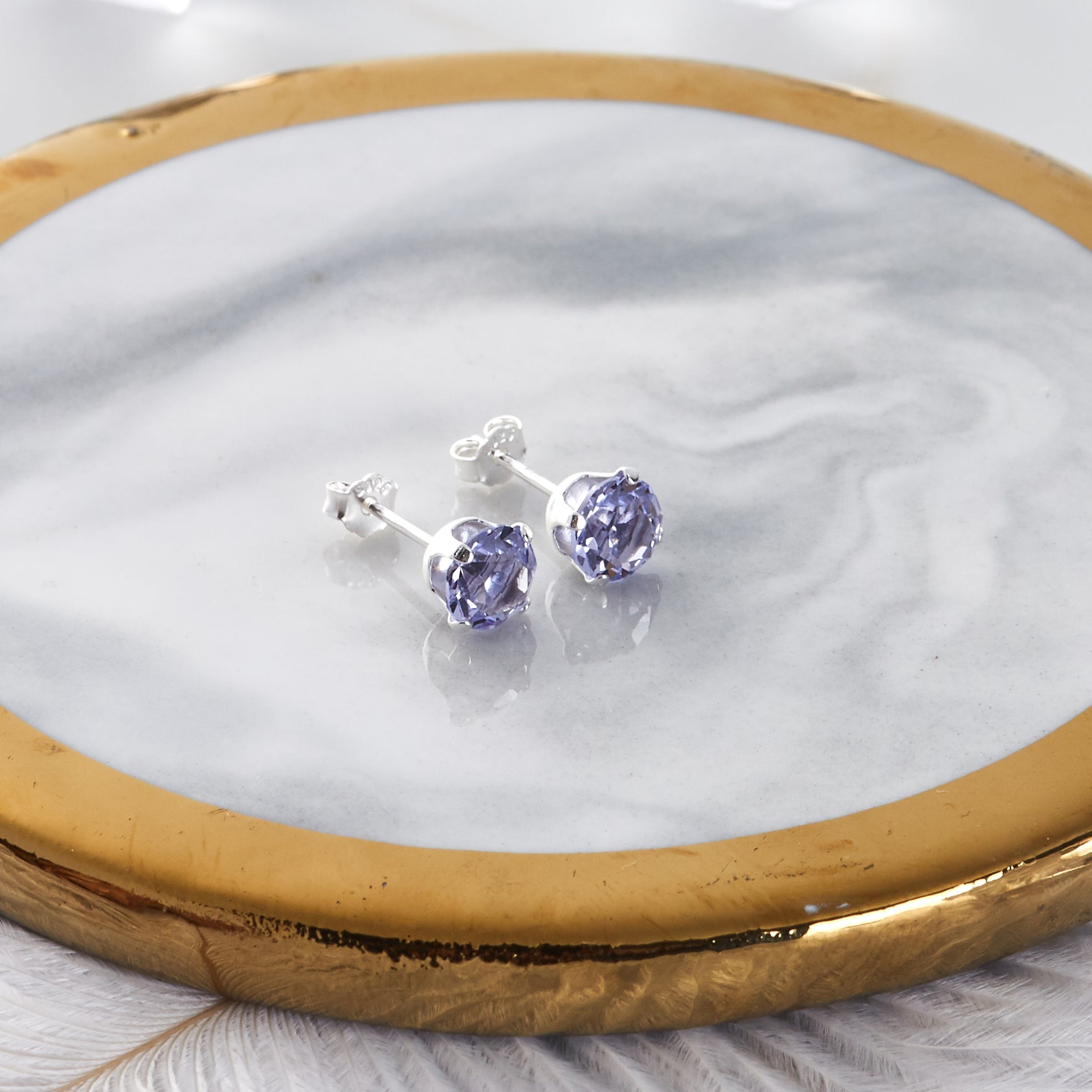 Sterling Silver Light Purple Earrings Created with Zircondia® Crystals