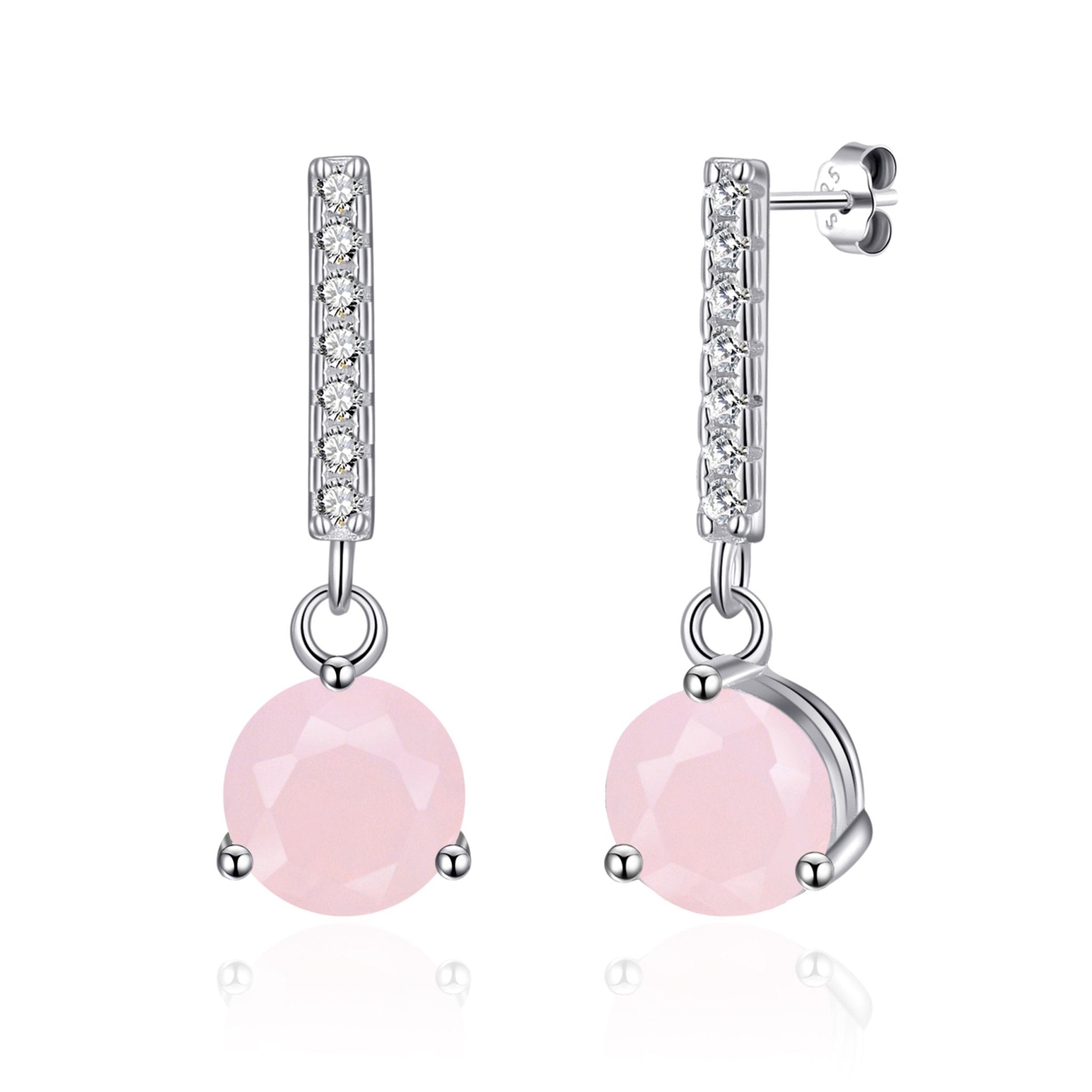 Sterling Silver Rose Quartz Gemstone Drop Earrings with Quote Card