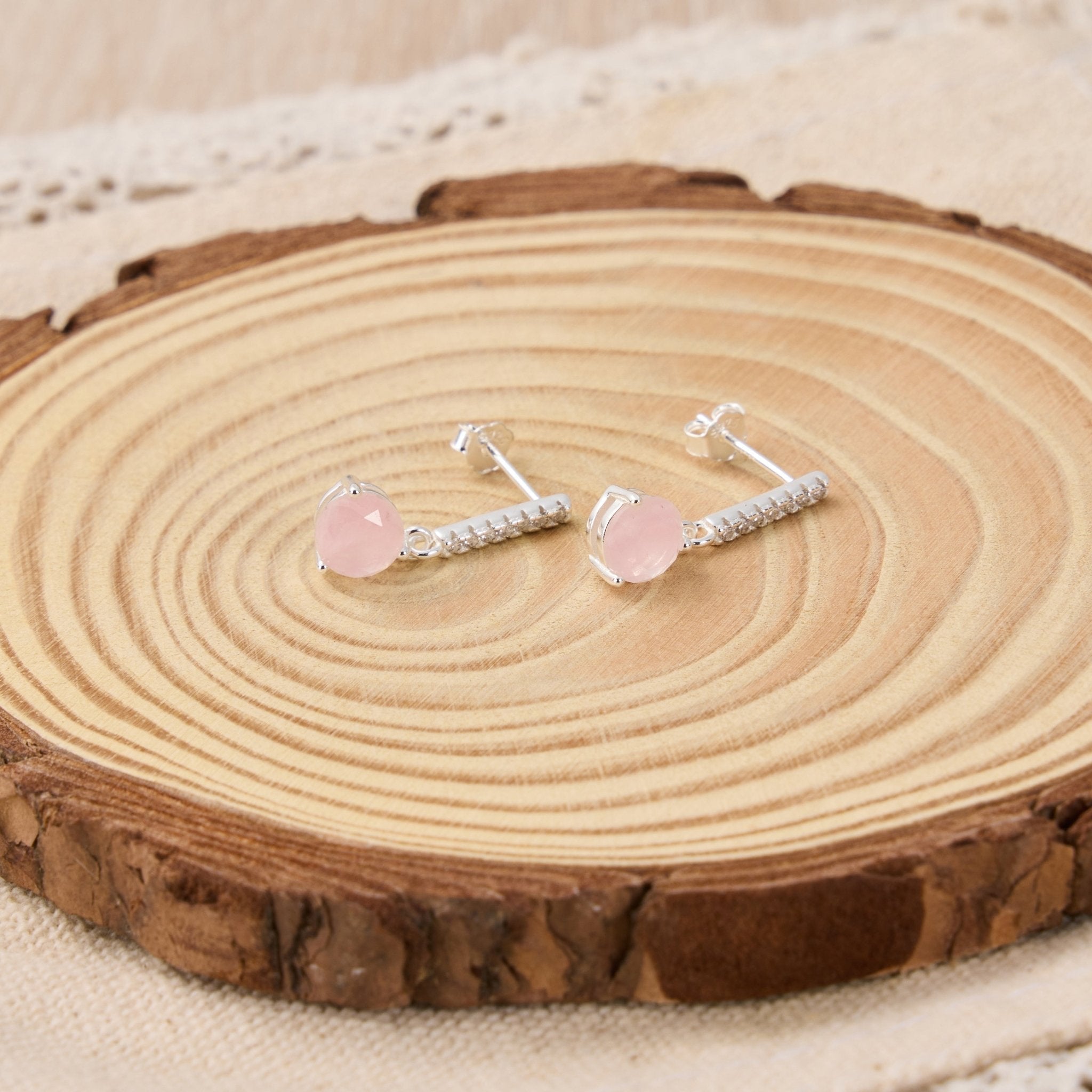 Sterling Silver Rose Quartz Gemstone Drop Earrings