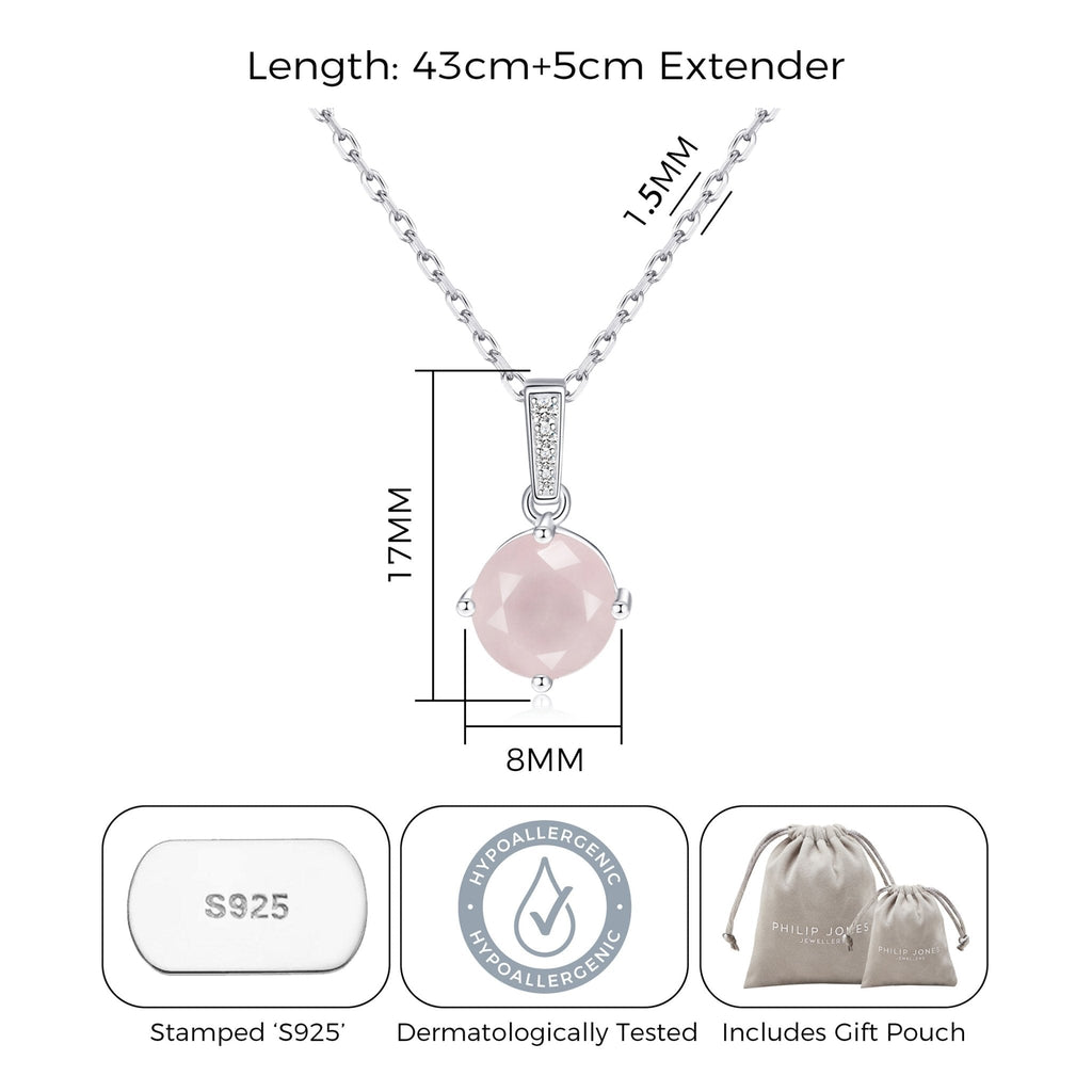 Sterling Silver Rose Quartz Gemstone Necklace