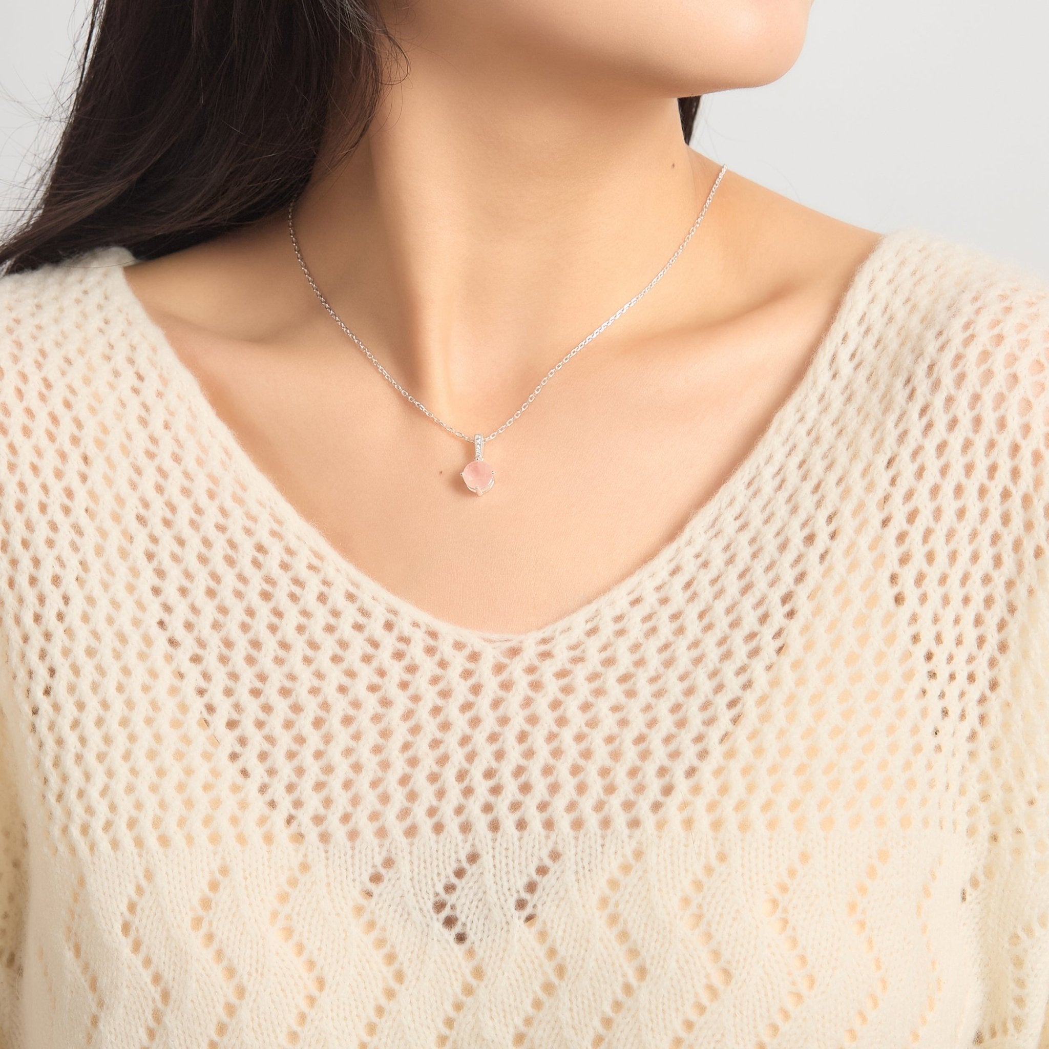 Sterling Silver Rose Quartz Gemstone Necklace