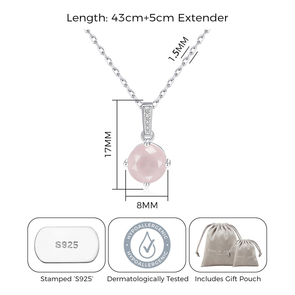 Sterling Silver Rose Quartz Gemstone Necklace with Quote Card