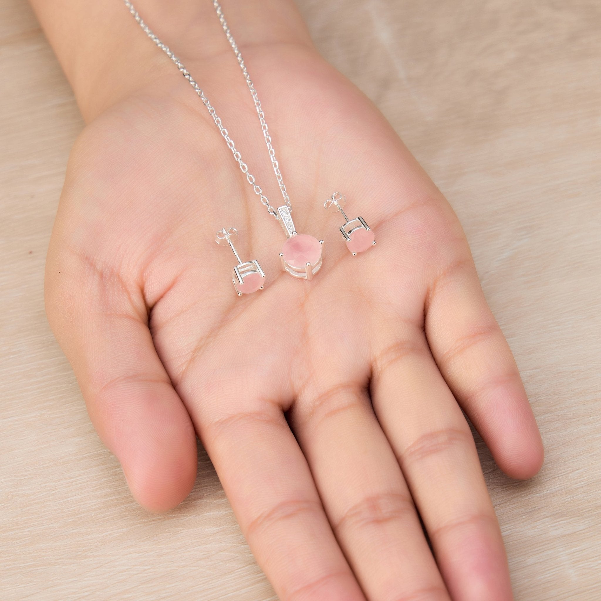 Sterling Silver Rose Quartz Gemstone Set with Quote Card
