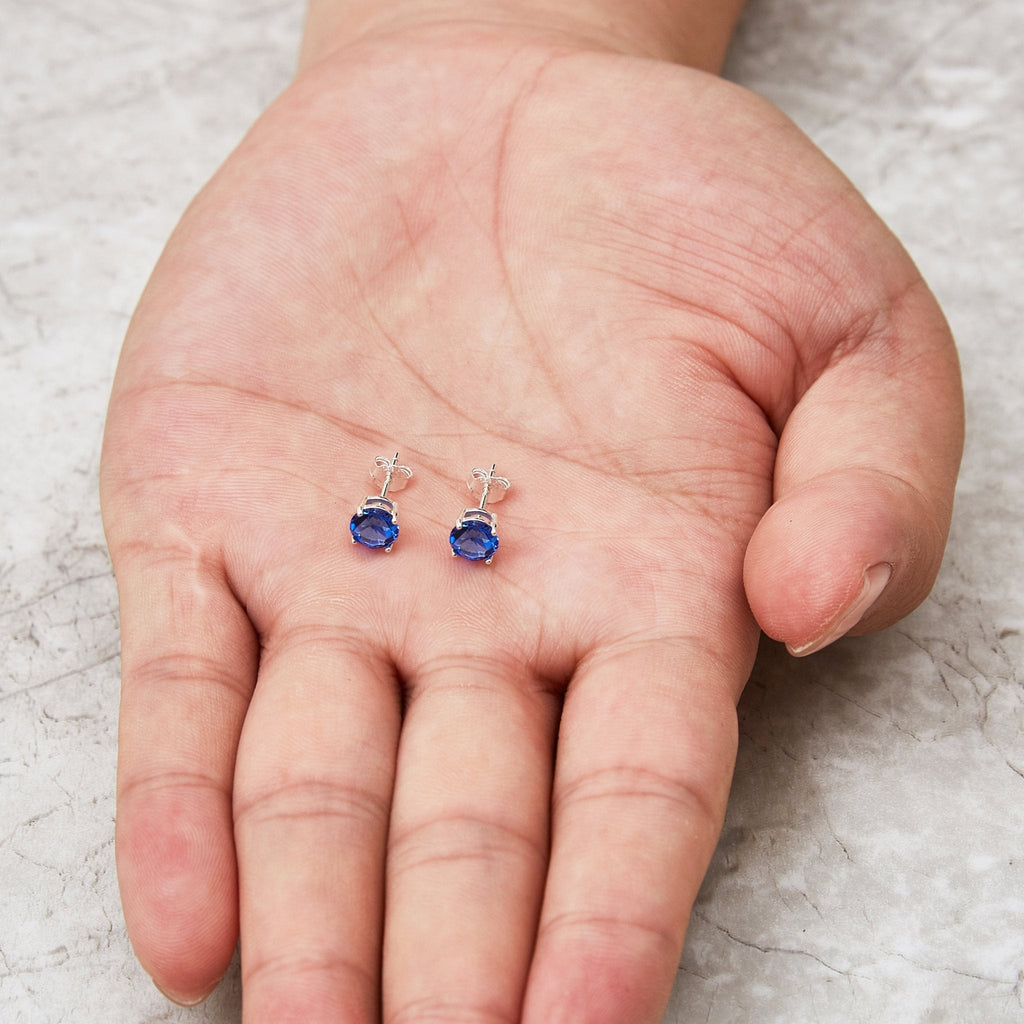 Sterling Silver September (Sapphire) Birthstone Earrings Created with Zircondia® Crystals