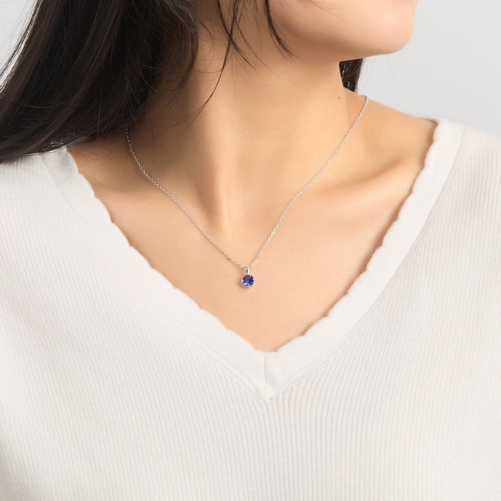 Sterling Silver September (Sapphire) Birthstone Necklace Created with Zircondia® Crystals