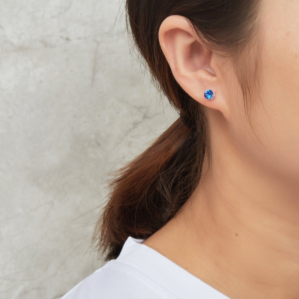 Sterling Silver September (Sapphire) Birthstone Necklace & Earrings Set Created with Zircondia® Crystals